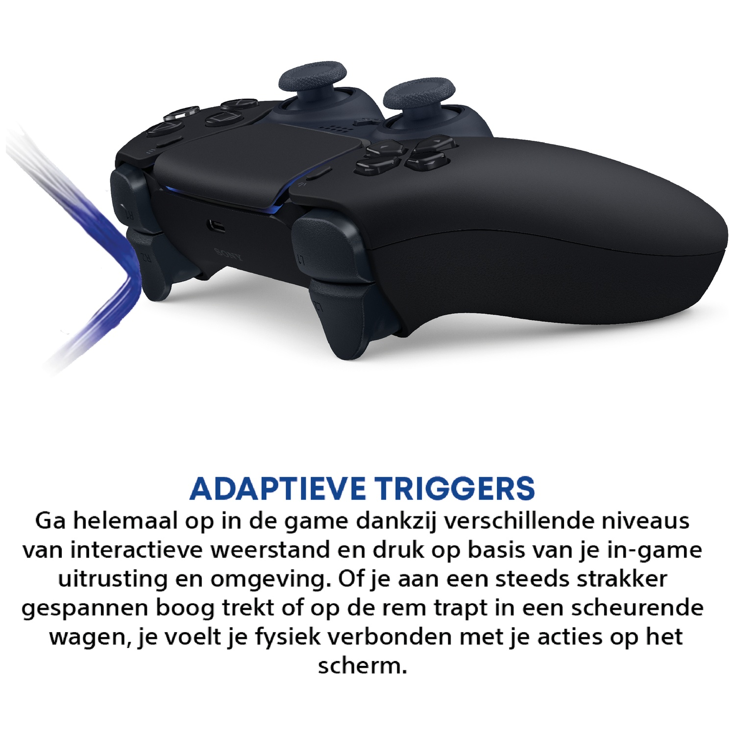 Black controller with blue light effects. Close-up view.
