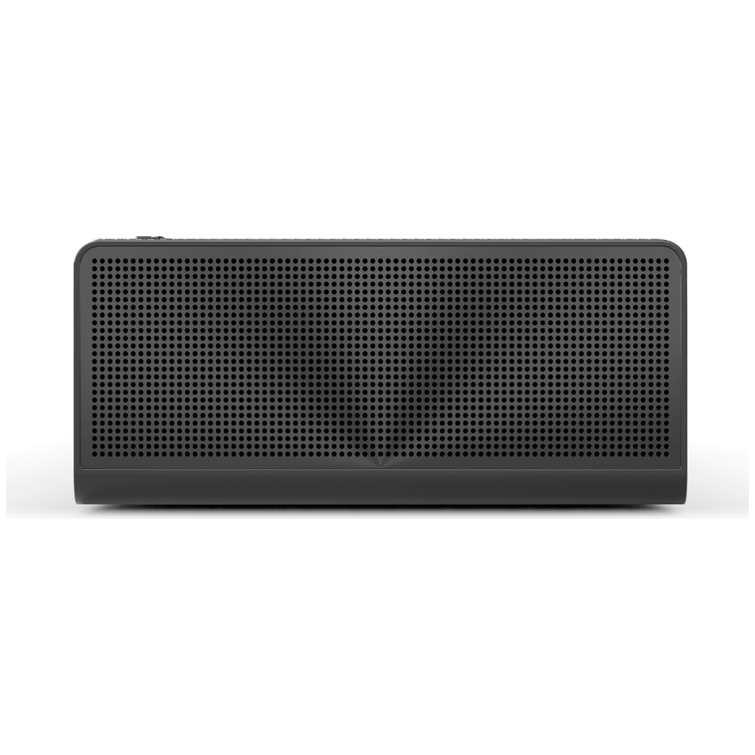 A black, rectangular Bluetooth speaker with a perforated grille.