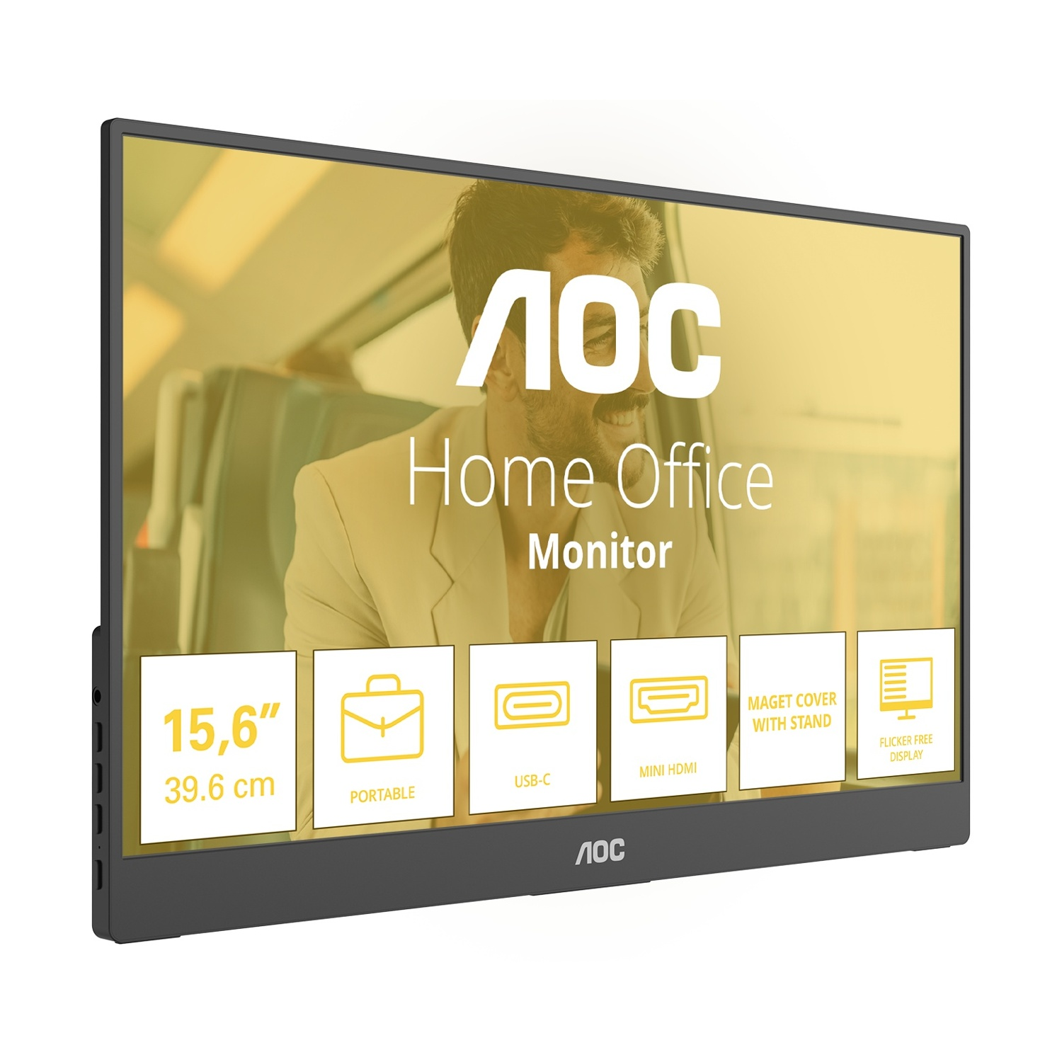 Monitor AOC Home Office da 15,6" con USB-C, Mini HDMI e display Flicker Free.