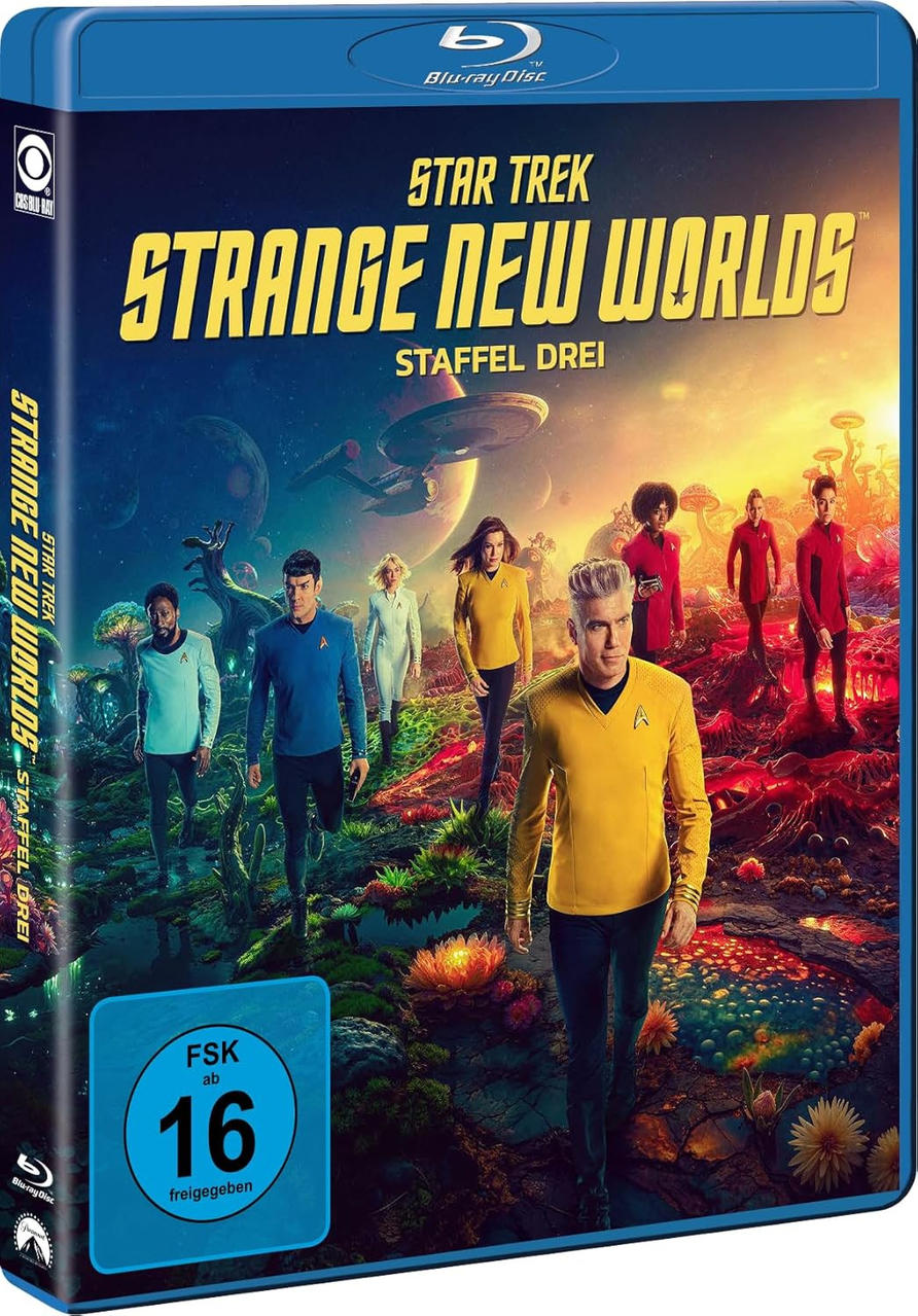 Star Trek: Strange New Worlds Staffel Drei Blu-ray Cover mit Cast.