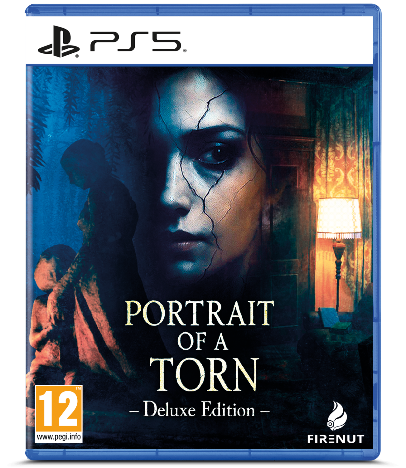 Portada del juego PS5: Retrato de una mujer rota con grietas en la cara.