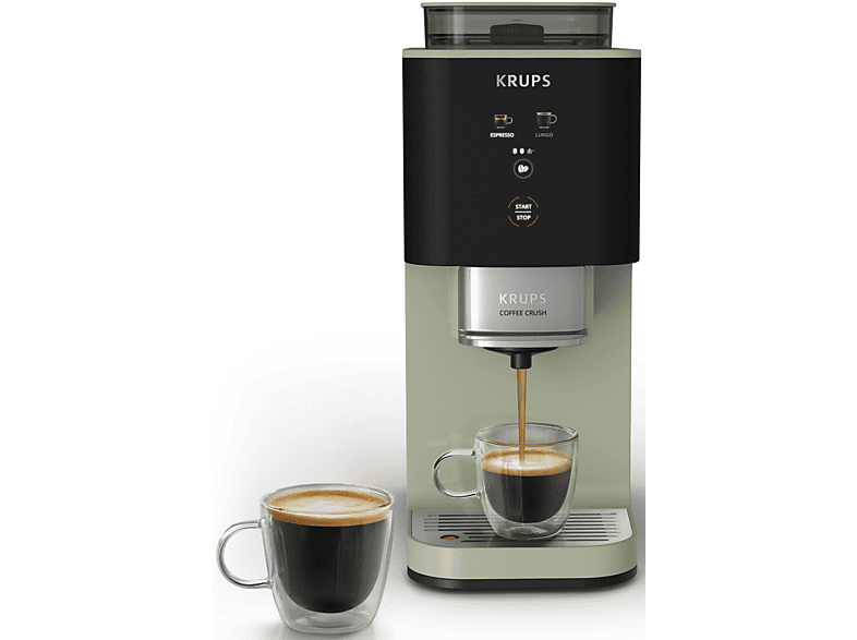 Krups Coffee Crush Kaffeevollautomat (Pistacchio, Kegelmahlwerk aus Edelstahl, 15 bar)