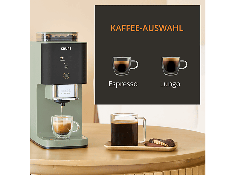Krups Coffee Crush Kaffeevollautomat (Pistacchio, Kegelmahlwerk aus Edelstahl, 15 bar) — Foto 4 von 5