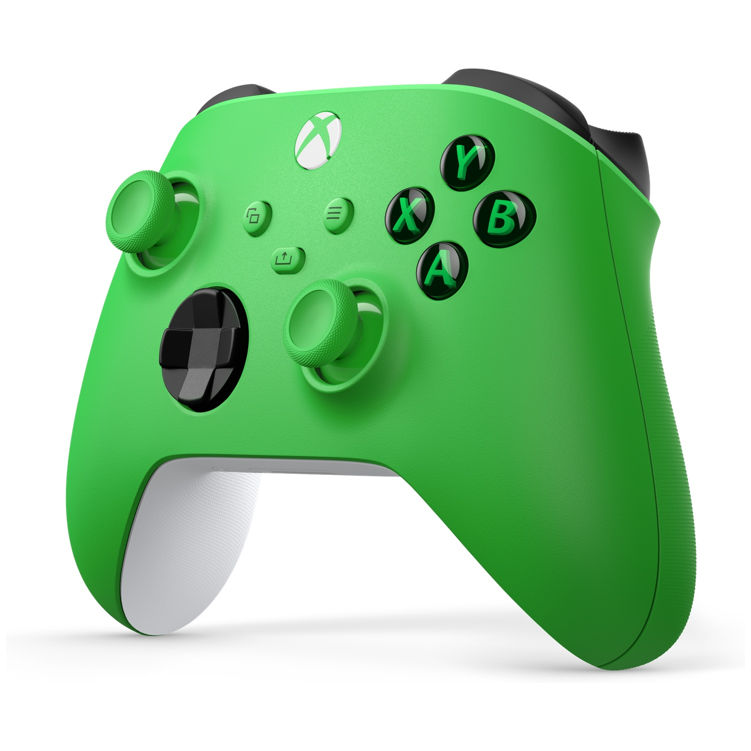 Une manette Xbox verte avec des accents blancs et des boutons noirs.