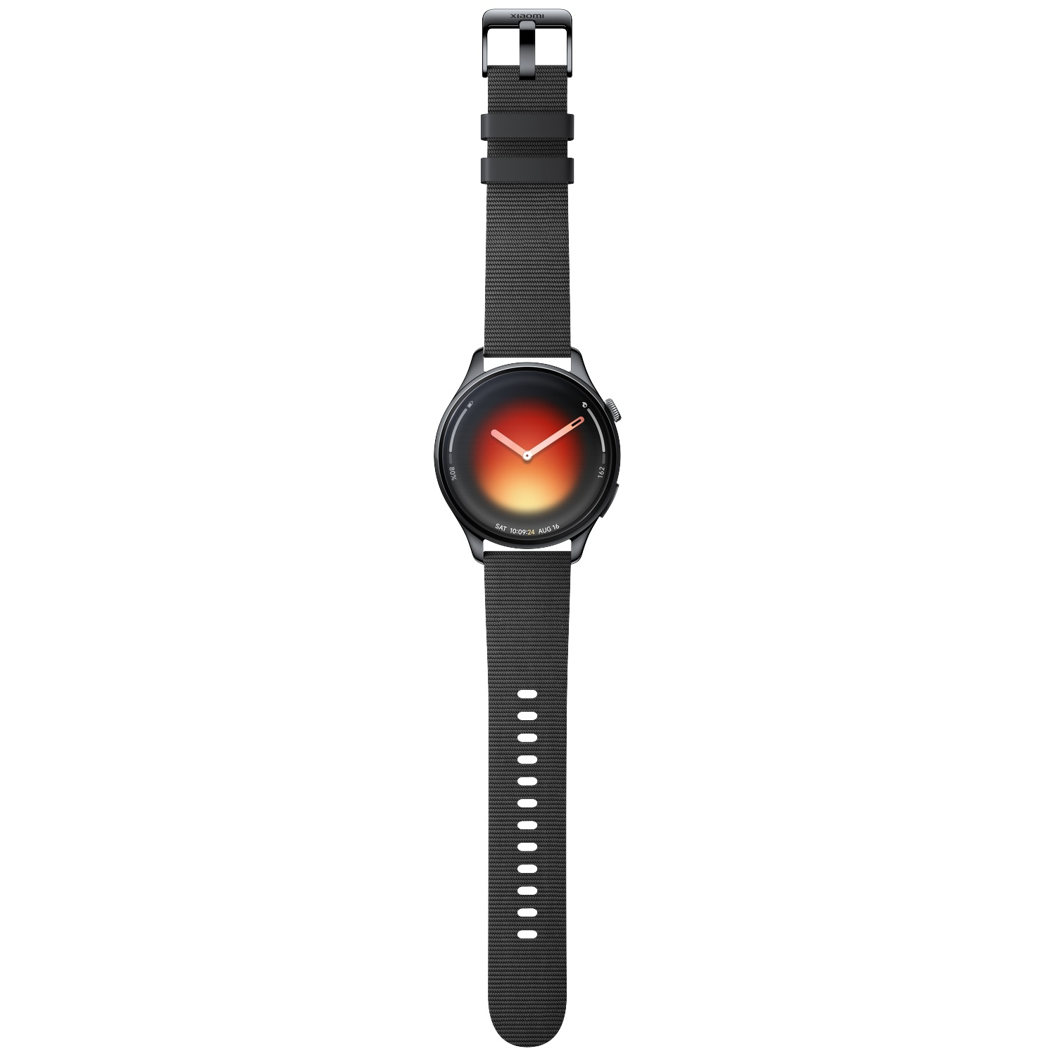 Een zwarte smartwatch met een rond wijzerplaat en band.