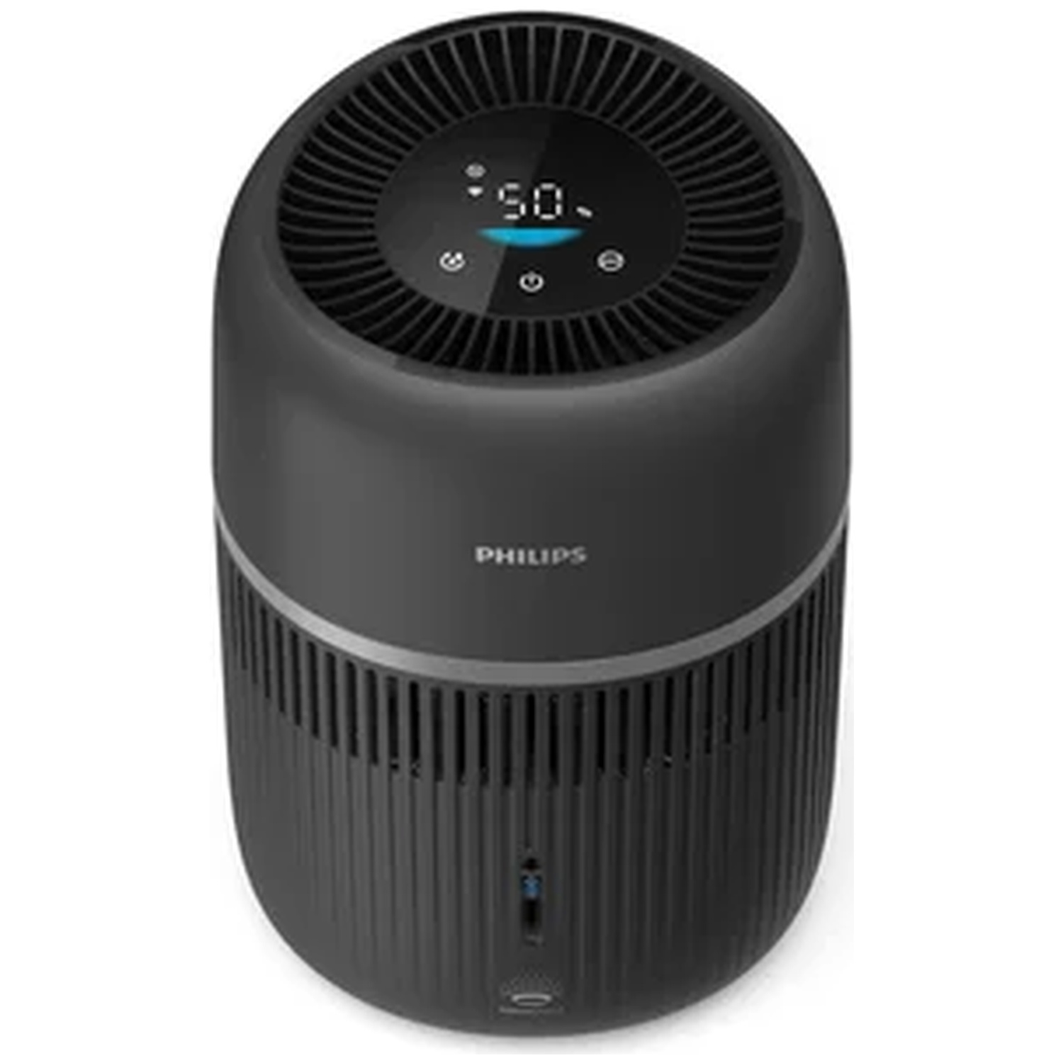 Black Philips air purifier with digital display.