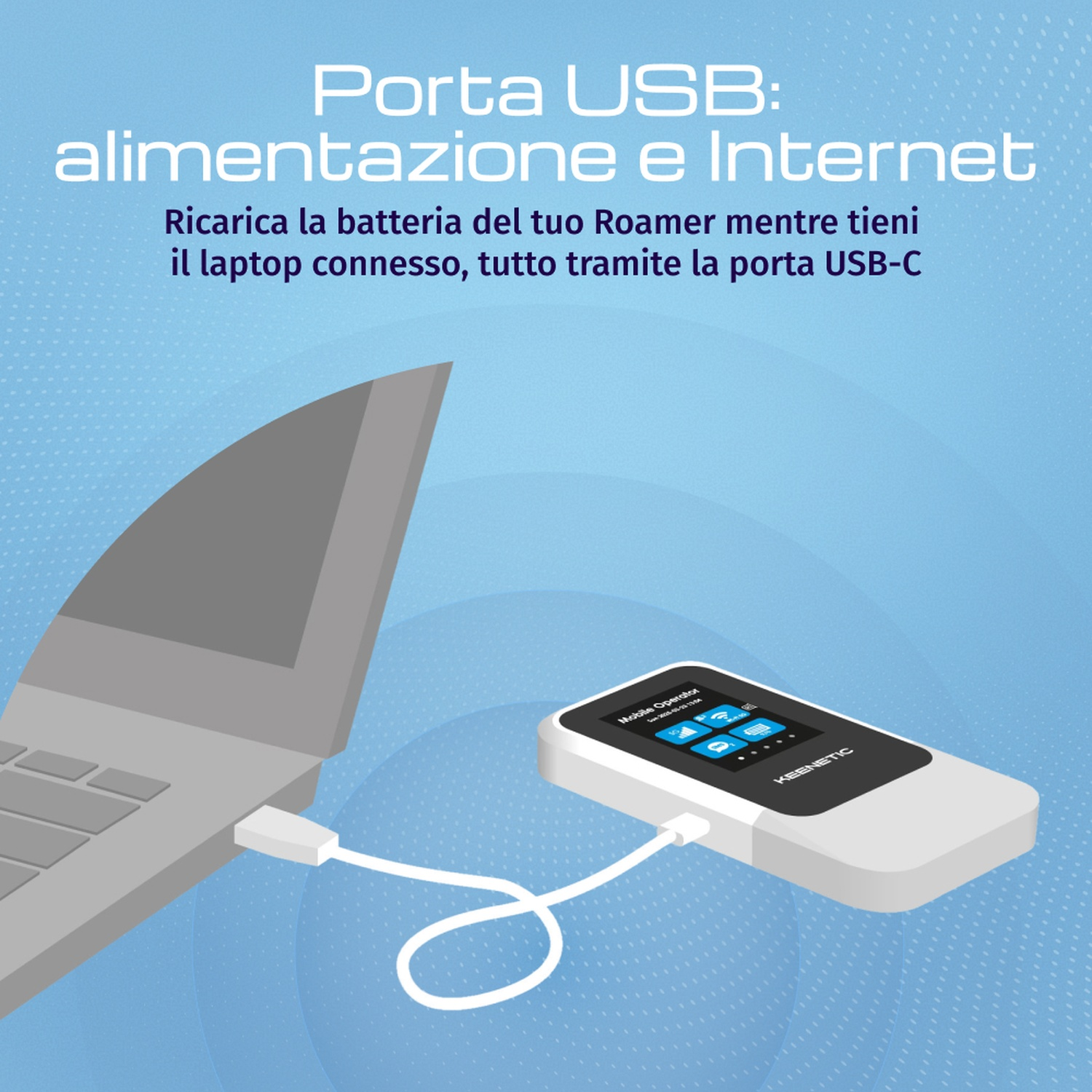 Un laptop è collegato a un dispositivo KEENETIC tramite USB-C.