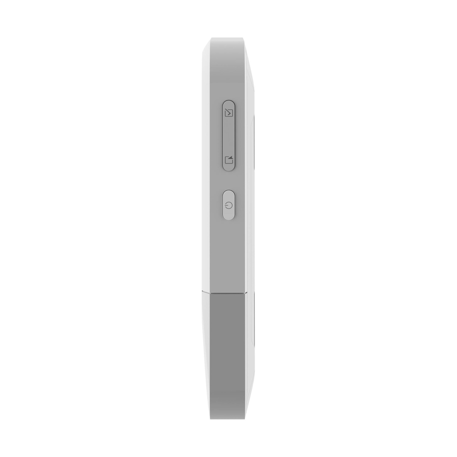 Un dispositivo elettronico bianco con pulsanti e icone sul lato.