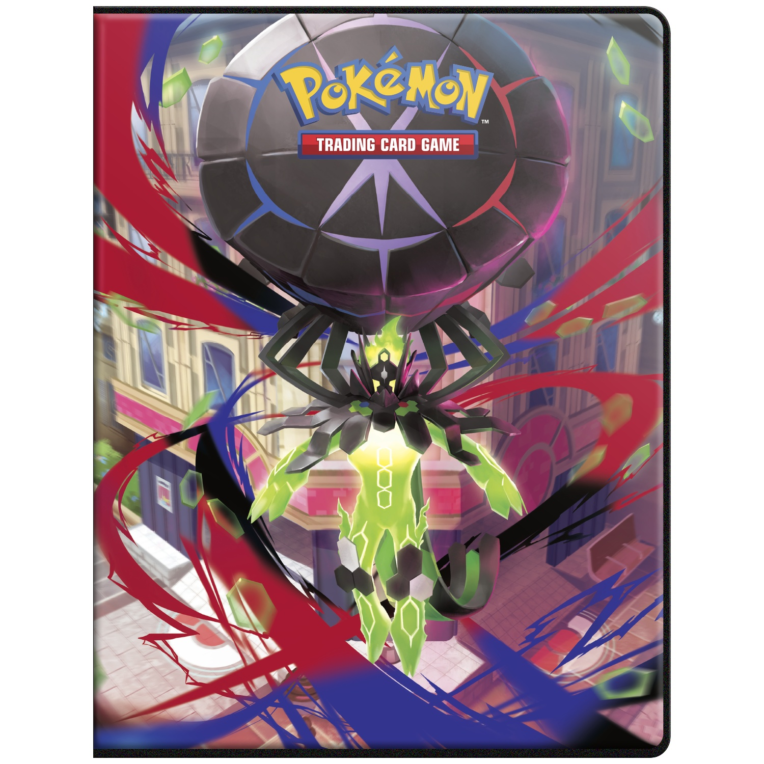 Pokémon Trading Card Game map met Zacian en Zamazenta in een stadse setting.