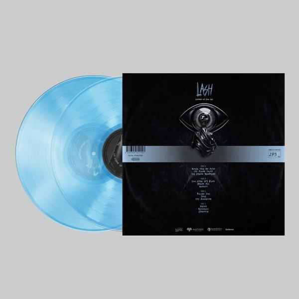 Zwei hellblaue Vinyls mit schwarzer Hülle, die ein Auge zeigt.