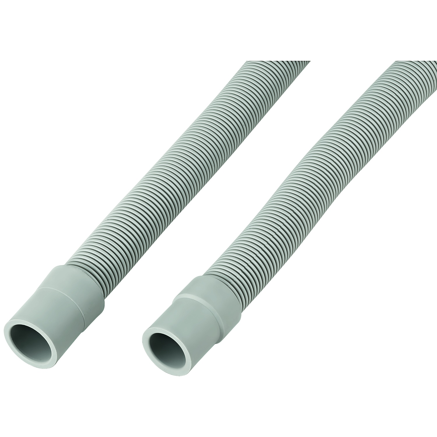 Two gray flexible hoses with ribbed texture and gray connectors.