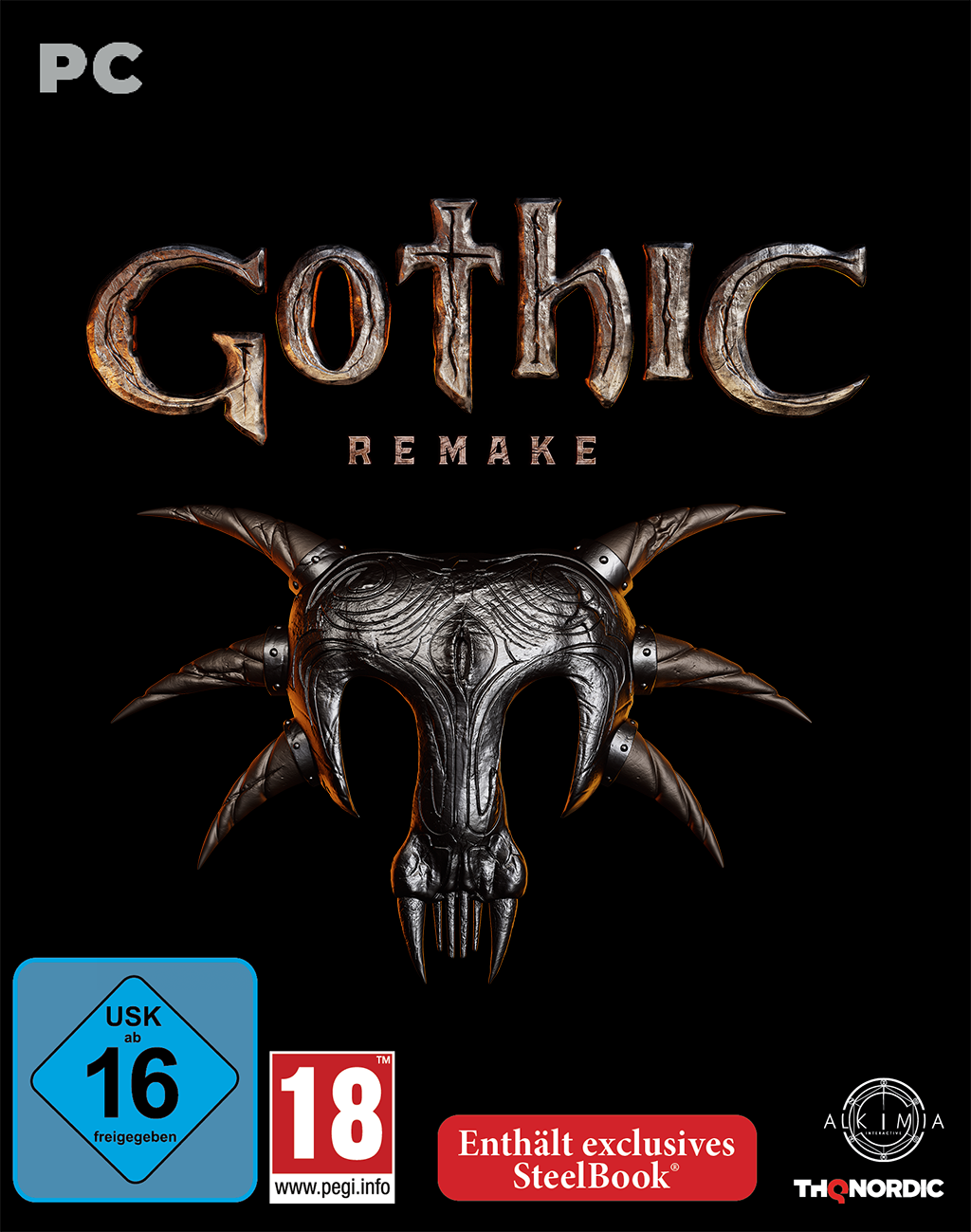PC-Spiel Gothic Remake mit einem Totenkopf-Helm und Altersfreigaben.