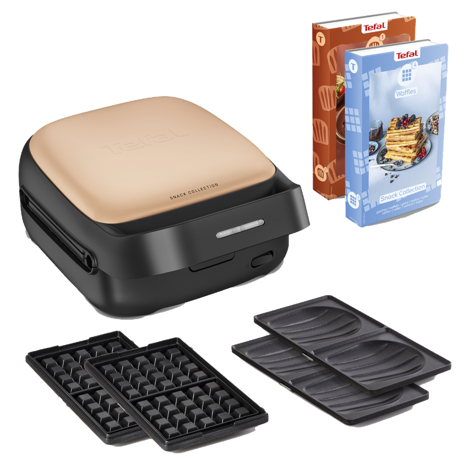 Tefal Snack Collection waffle maker with inserts and boxes.