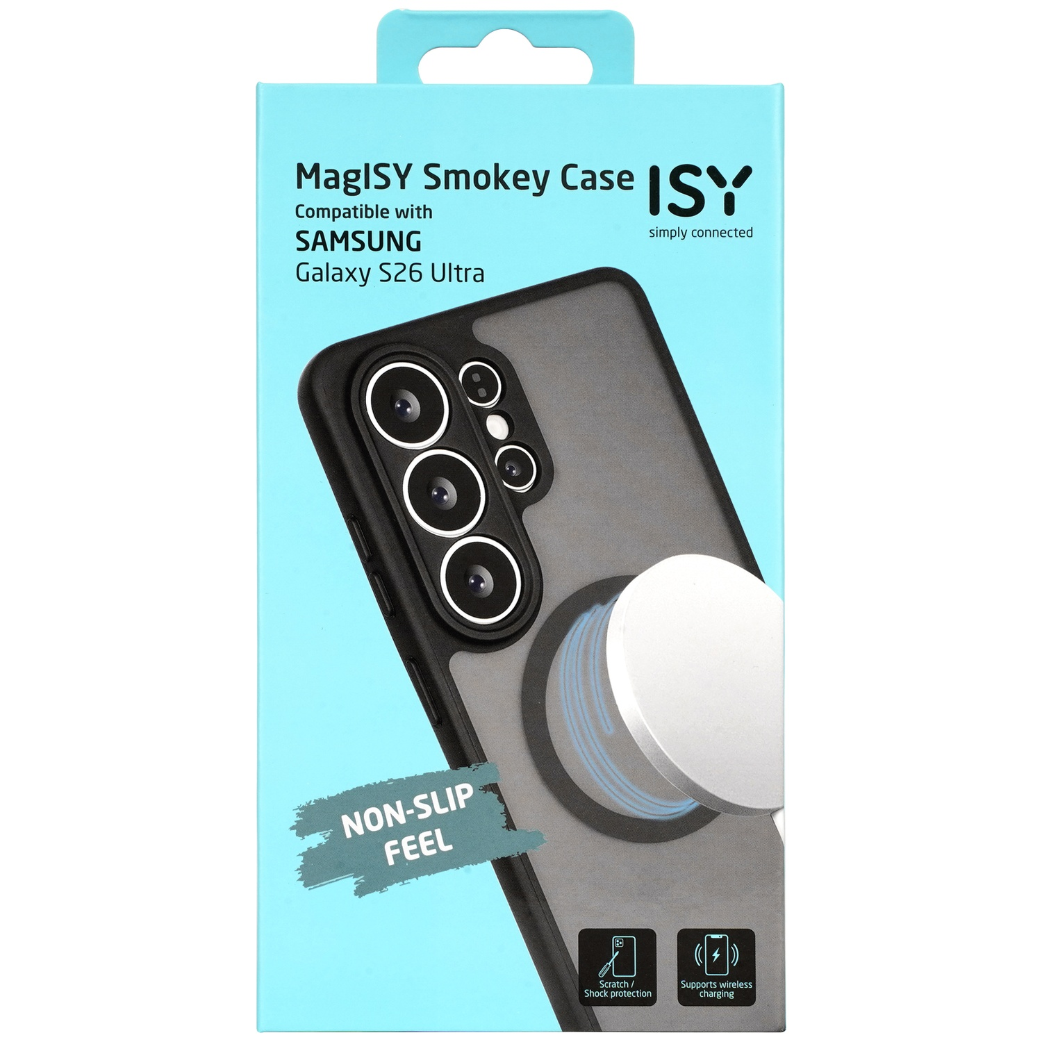 Verpakking van MagISY Smokey case voor Samsung Galaxy S26 Ultra.