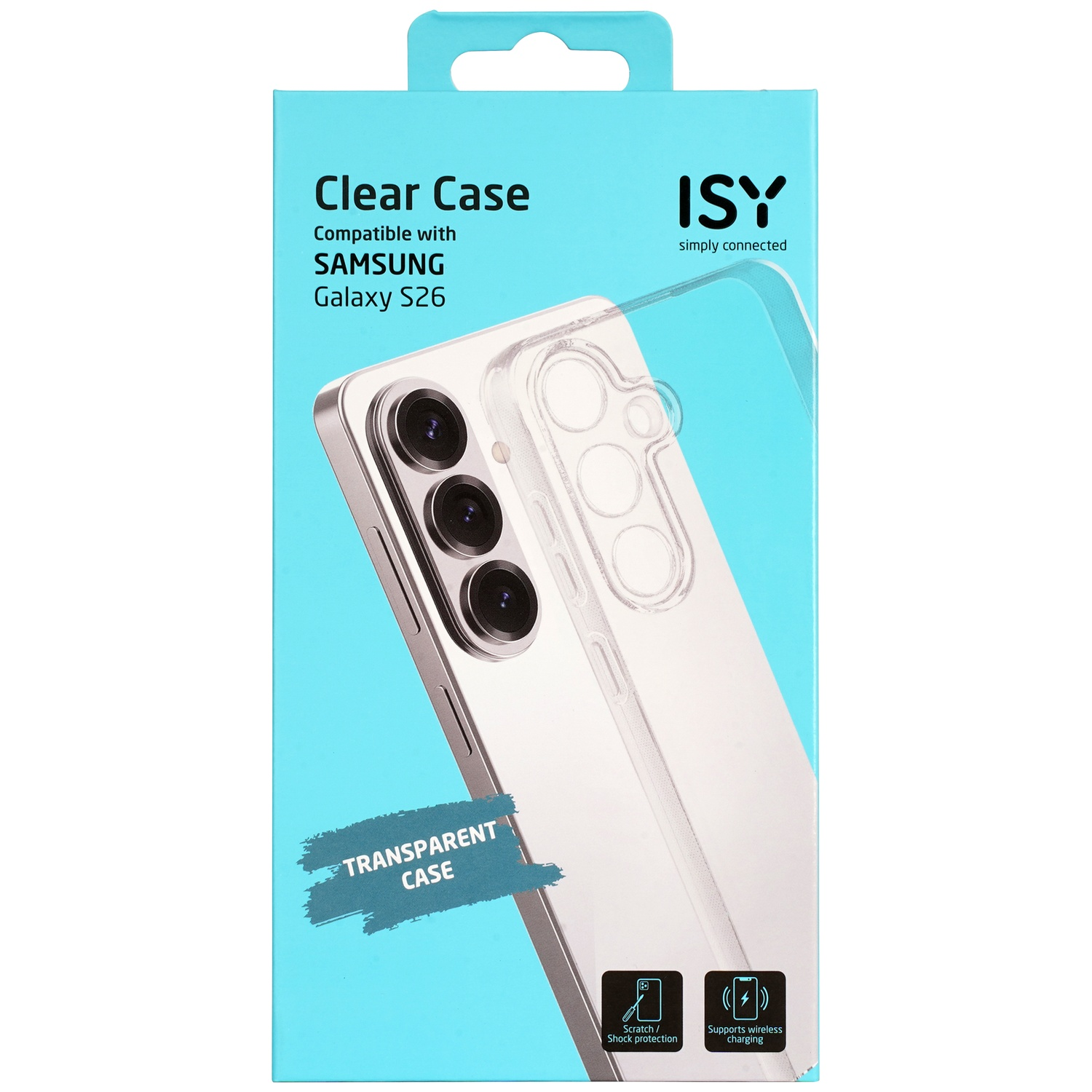 Verpakking voor ISY doorzichtige hoes, compatibel met Samsung Galaxy S26.