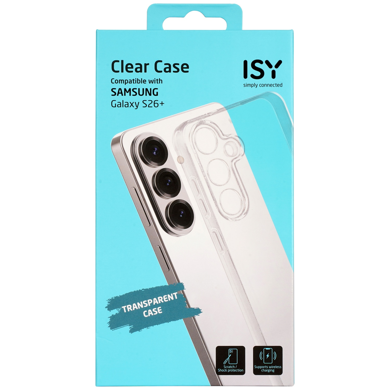 Coque transparente ISY pour Samsung Galaxy S26+, protection anti-rayures/chocs.