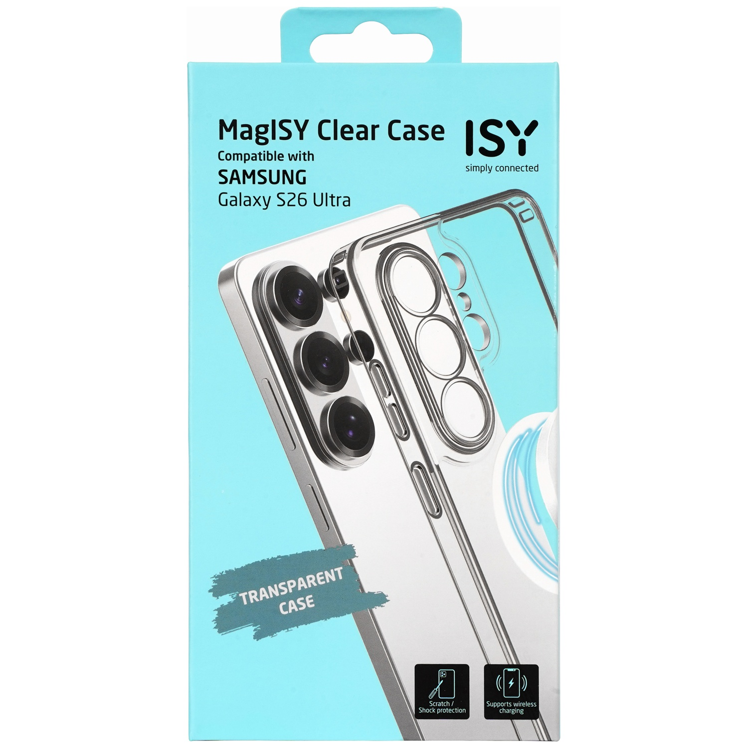 Verpakking voor MagISY Clear Case voor Samsung Galaxy S26 Ultra.