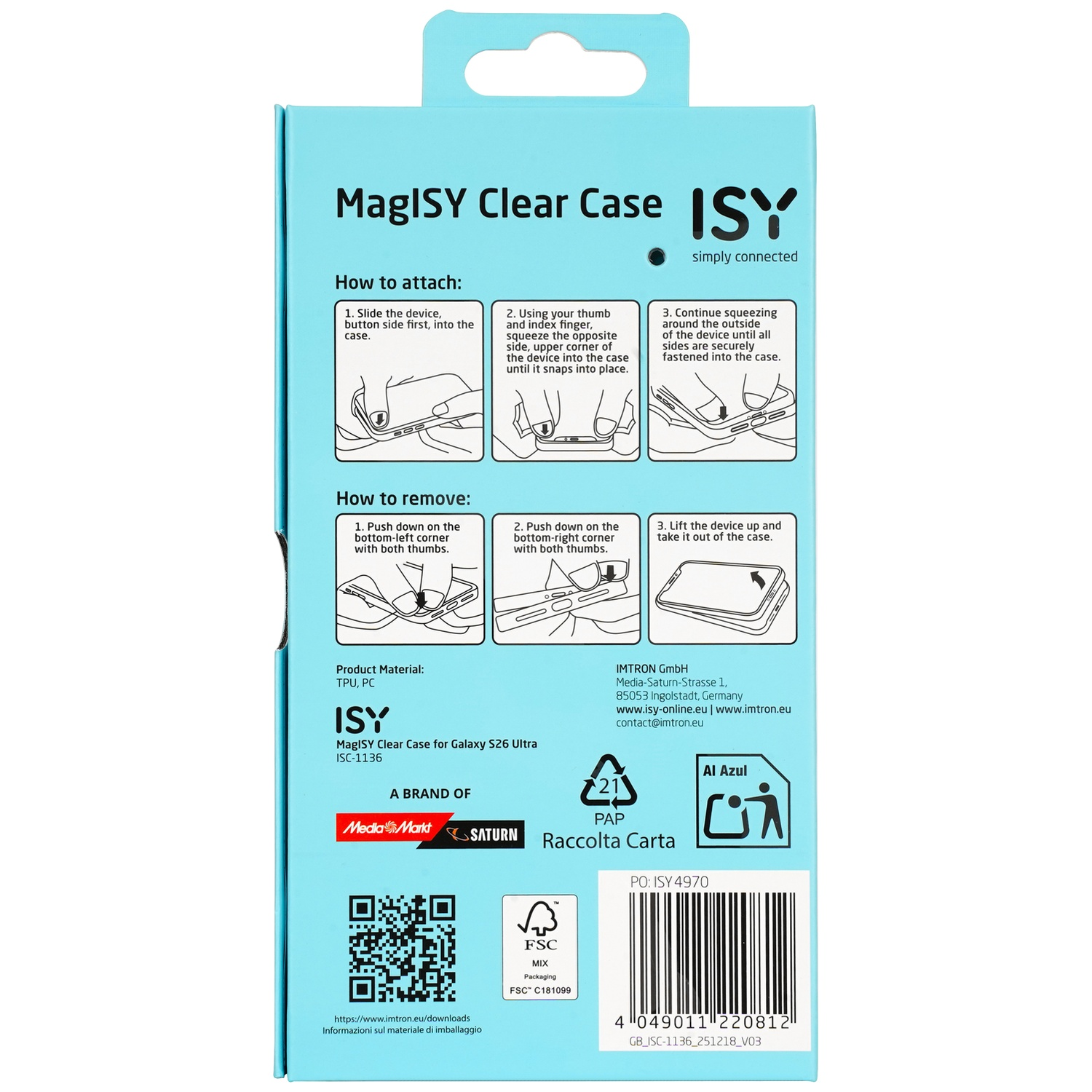 MagISY Clear Case verpakking met instructies en logo's.