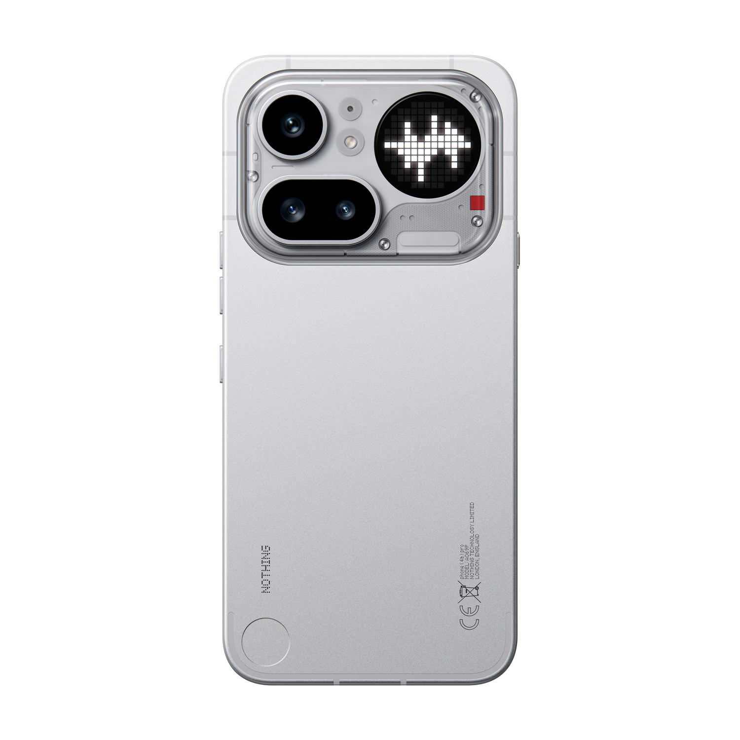 Un Nothing Phone (2) plateado se muestra por detrás, con cámara dual y panel LED de matriz de puntos.