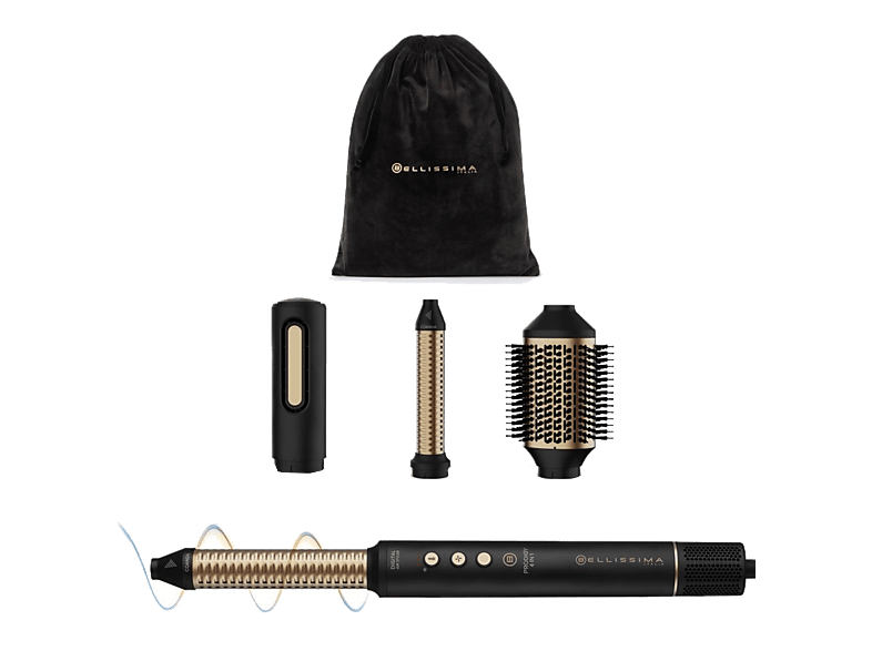 Moldeador - Bellissima Prodigy 4 en 1, Tecnología Ion Ceramic Hi-Pro, 3 Temperaturas, Aire Frío, Coanda, Negro/Mate Dorado