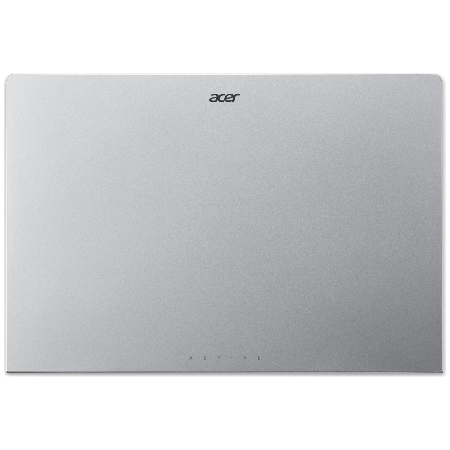 Een zilveren Acer Aspire laptop op witte achtergrond.