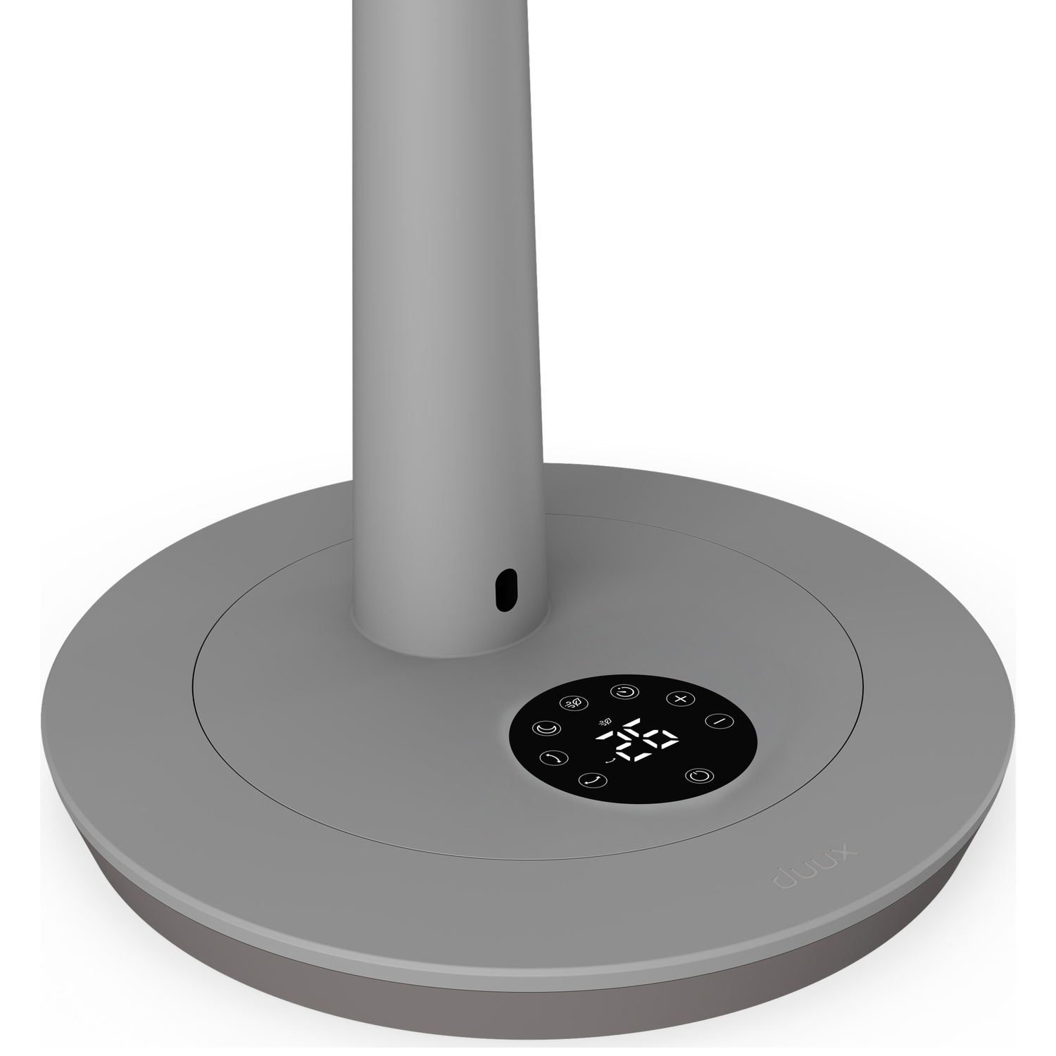 Base de ventilateur grise avec panneau de commande noir et écran numérique.