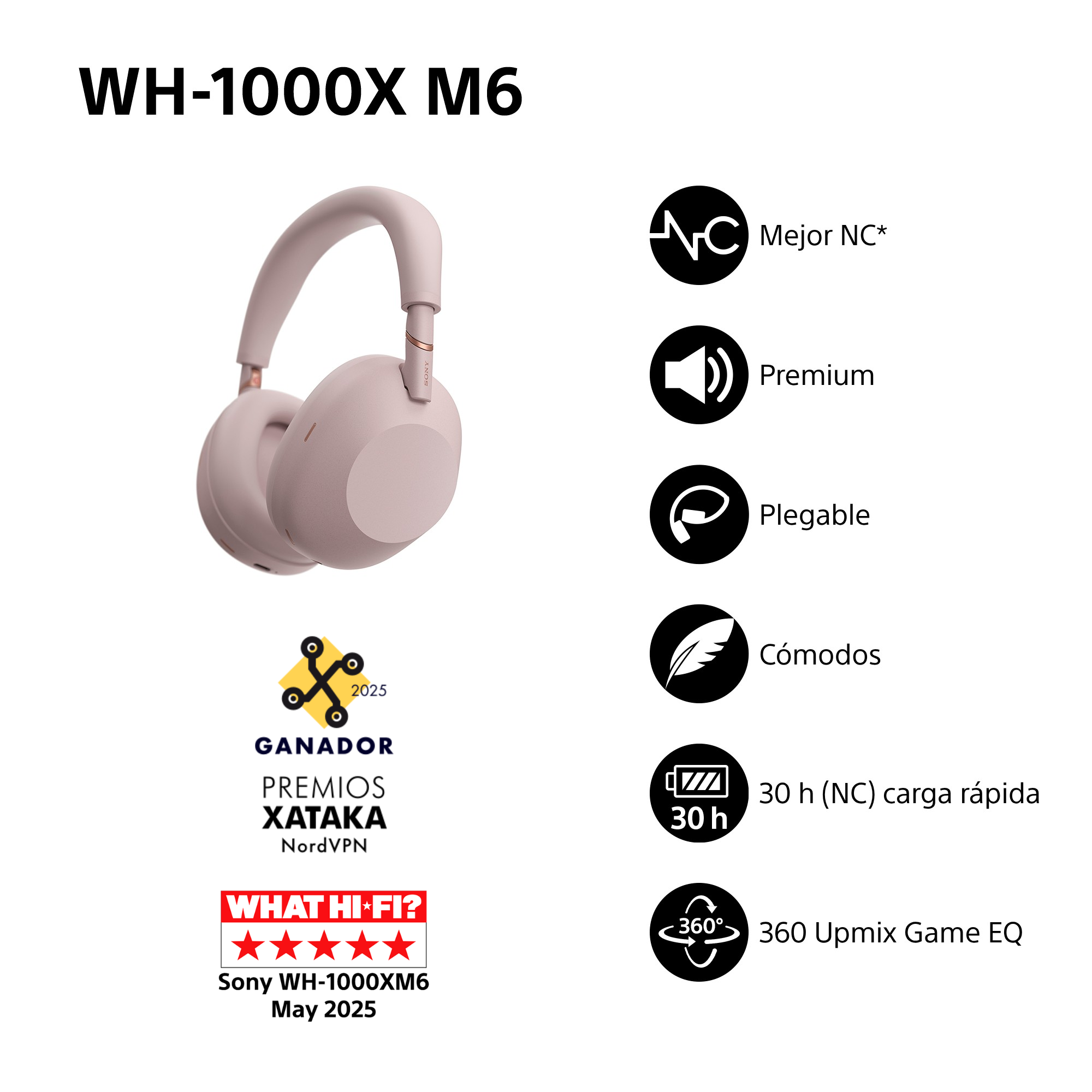 Auriculares Sony WH-1000XM6: Mejor NC, premium, plegables, 30h batería.