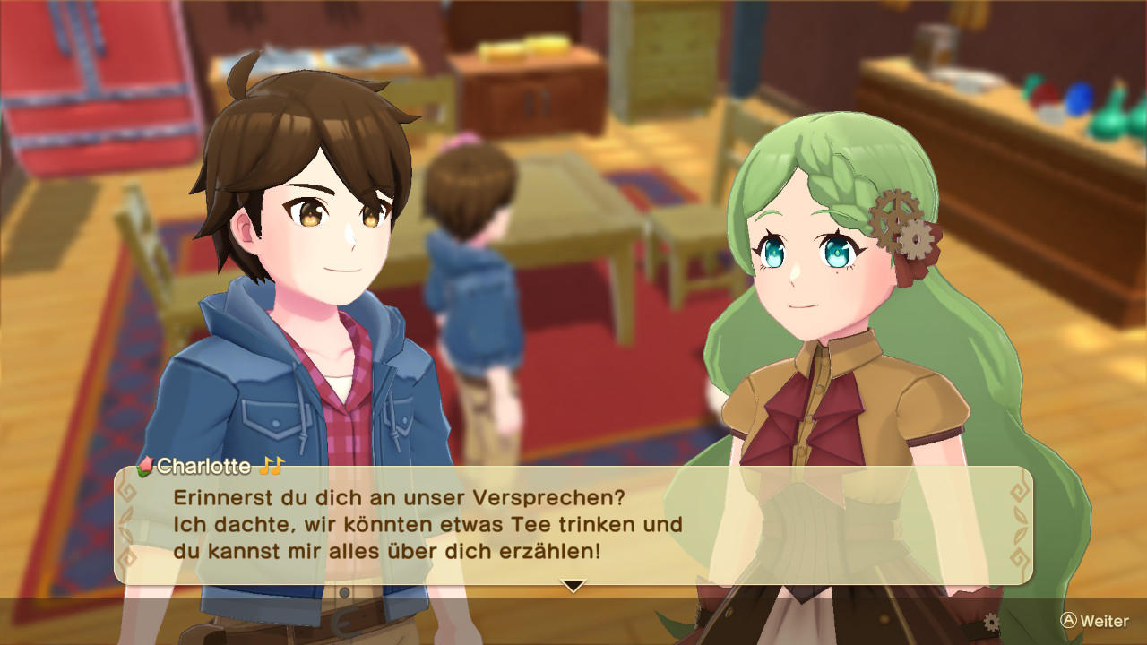 Zwei animierte Charaktere, ein Junge und ein Mädchen, stehen sich gegenüber.
