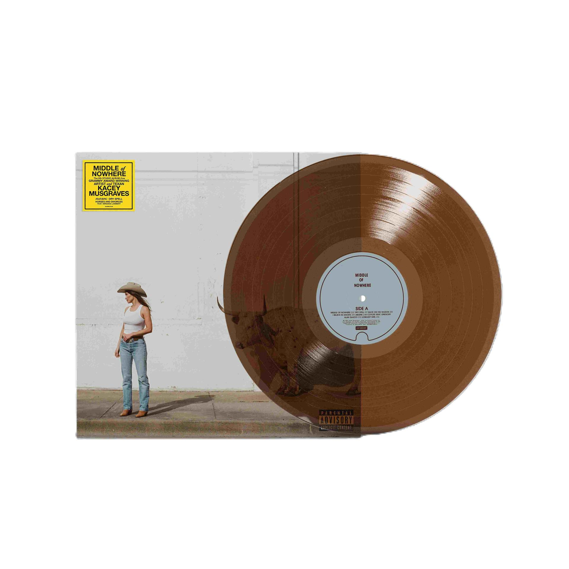 Kacey Musgraves' Albumcover mit Schallplatte und Stier-Illustration.