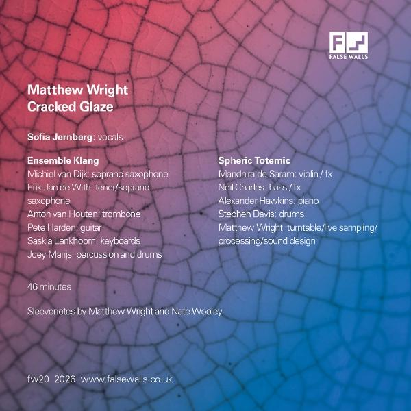 Albumcover mit rotem und blauem Hintergrund, Titel Matthew Wright Cracked Glaze