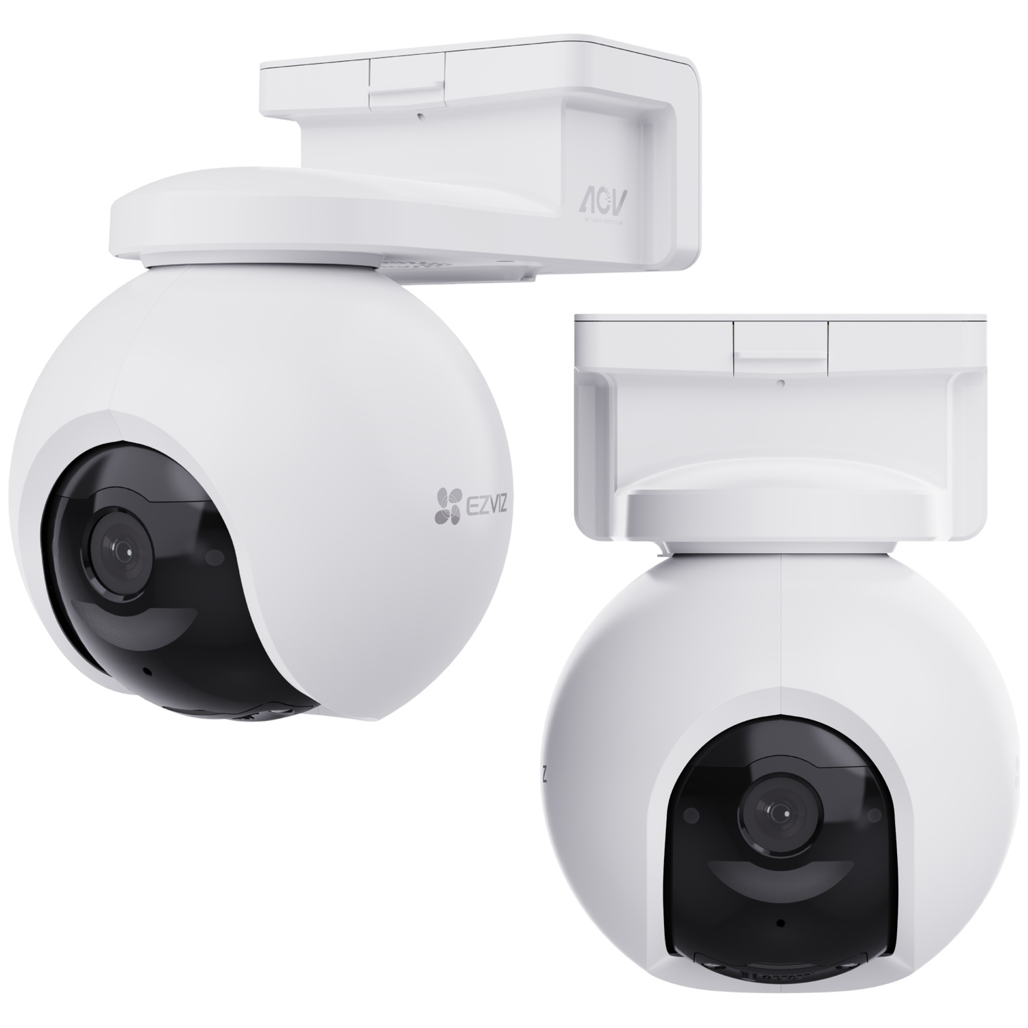 Two white dome security cameras with black lenses, displayed on a white background.