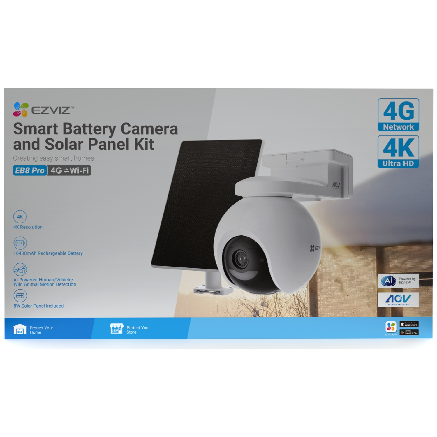 EZVIZ Smart Battery Camera and Solar Panel Kit with 4K resolution & 4G network.