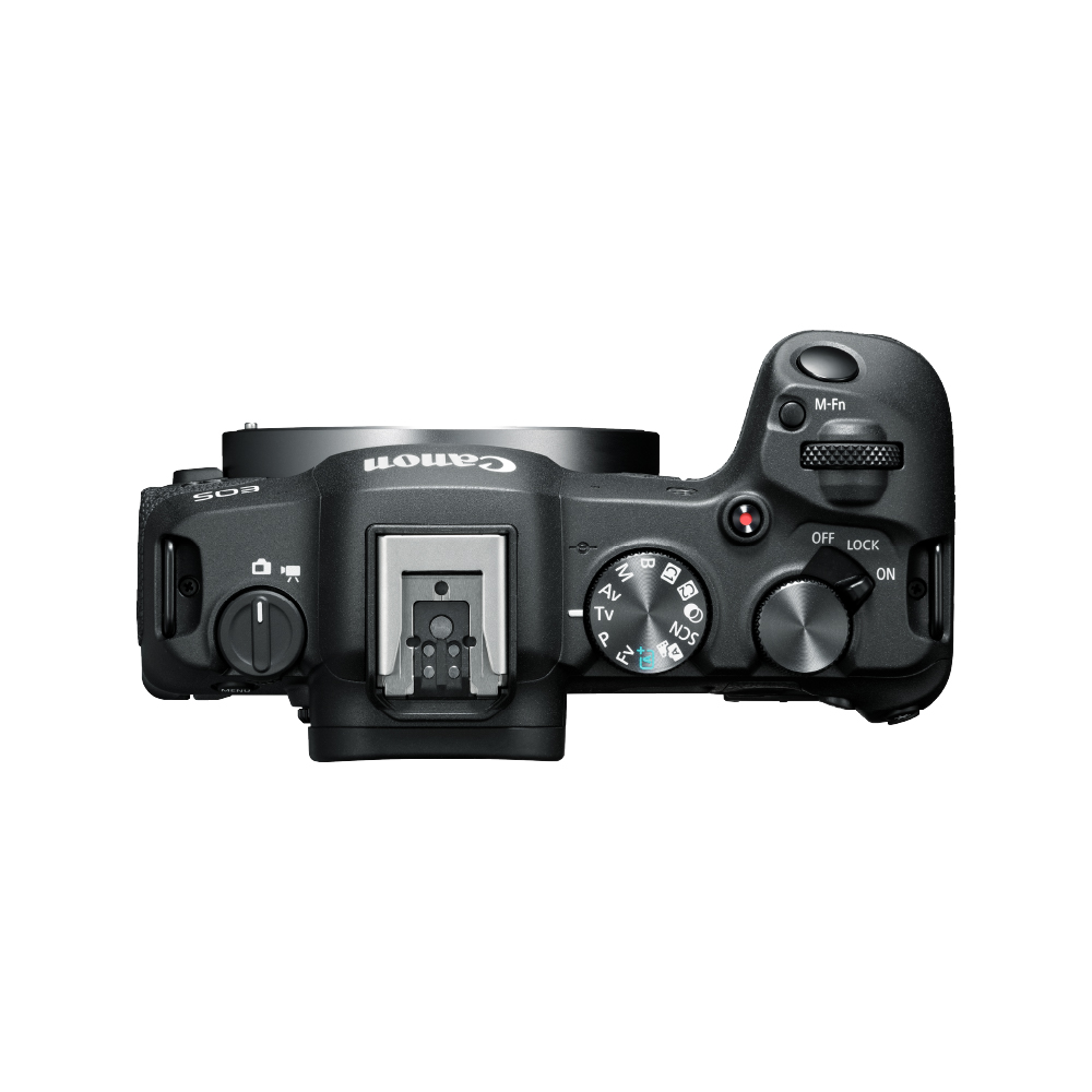 Düğmeler ve kadranlar bulunan siyah Canon EOS dijital kameranın üstten görünümü.