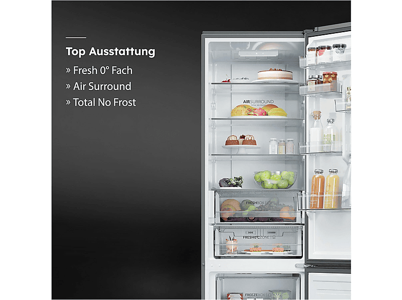 Haier HDPR3620ANPD 2D 60 Series 3 Kühl- und Gefrierkombination (A, 409 l, 2050 mm hoch, freistehend, No Frost (verminderte Eisbildung), Dark inox) — Foto 2 von 5