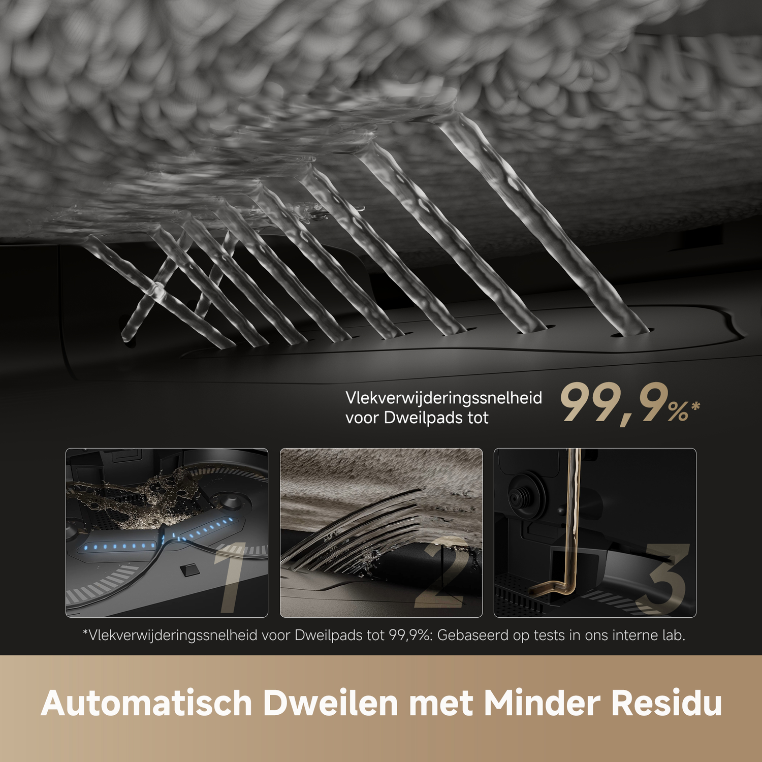 Waterstralen reinigen een oppervlak; 99,9% vlekverwijdering.