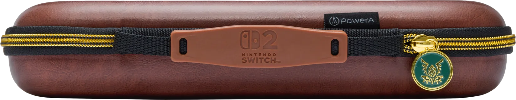Barna Nintendo Switch tok arany cipzárral és medállal. Logóval.