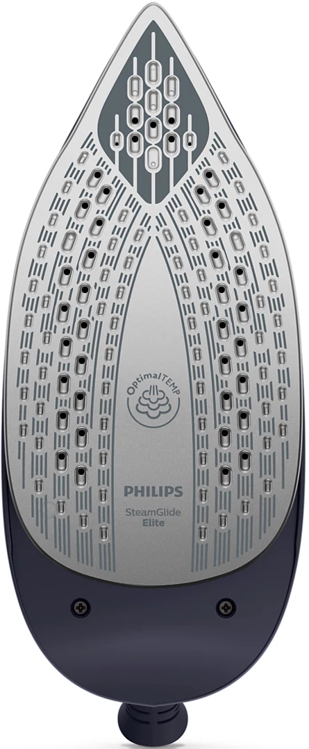 Semelle de fer à repasser avec trous de vapeur et logo "OptimalTEMP" Philips.