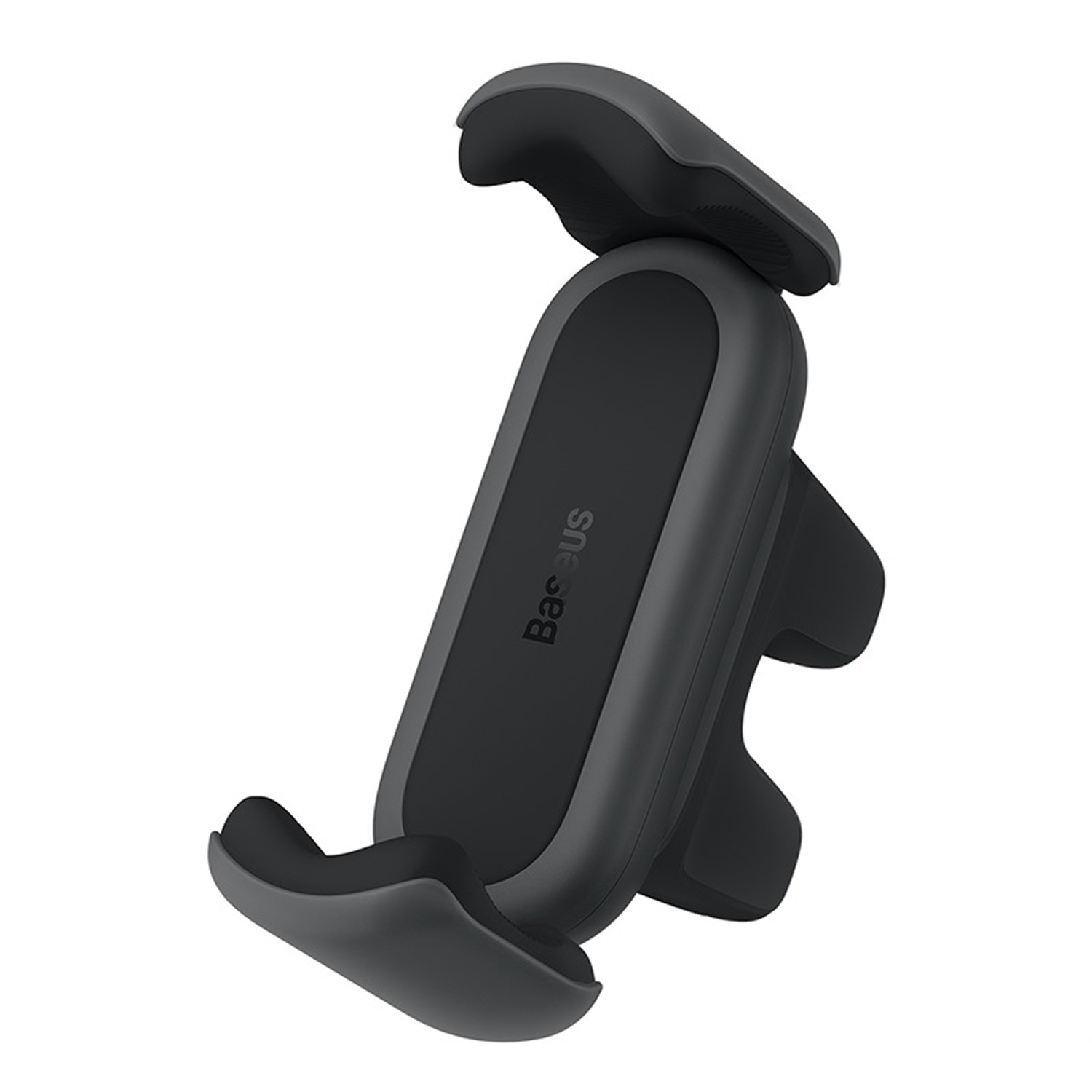 Un soporte negro para teléfono de coche con el logo "Baseus".