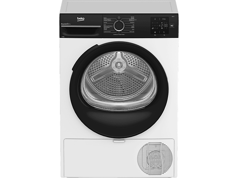 Secadora bomba de calor - Beko BM3T30230W, 10 kg, 15 Programas, Pantalla digital, AquaWave®, Blanco