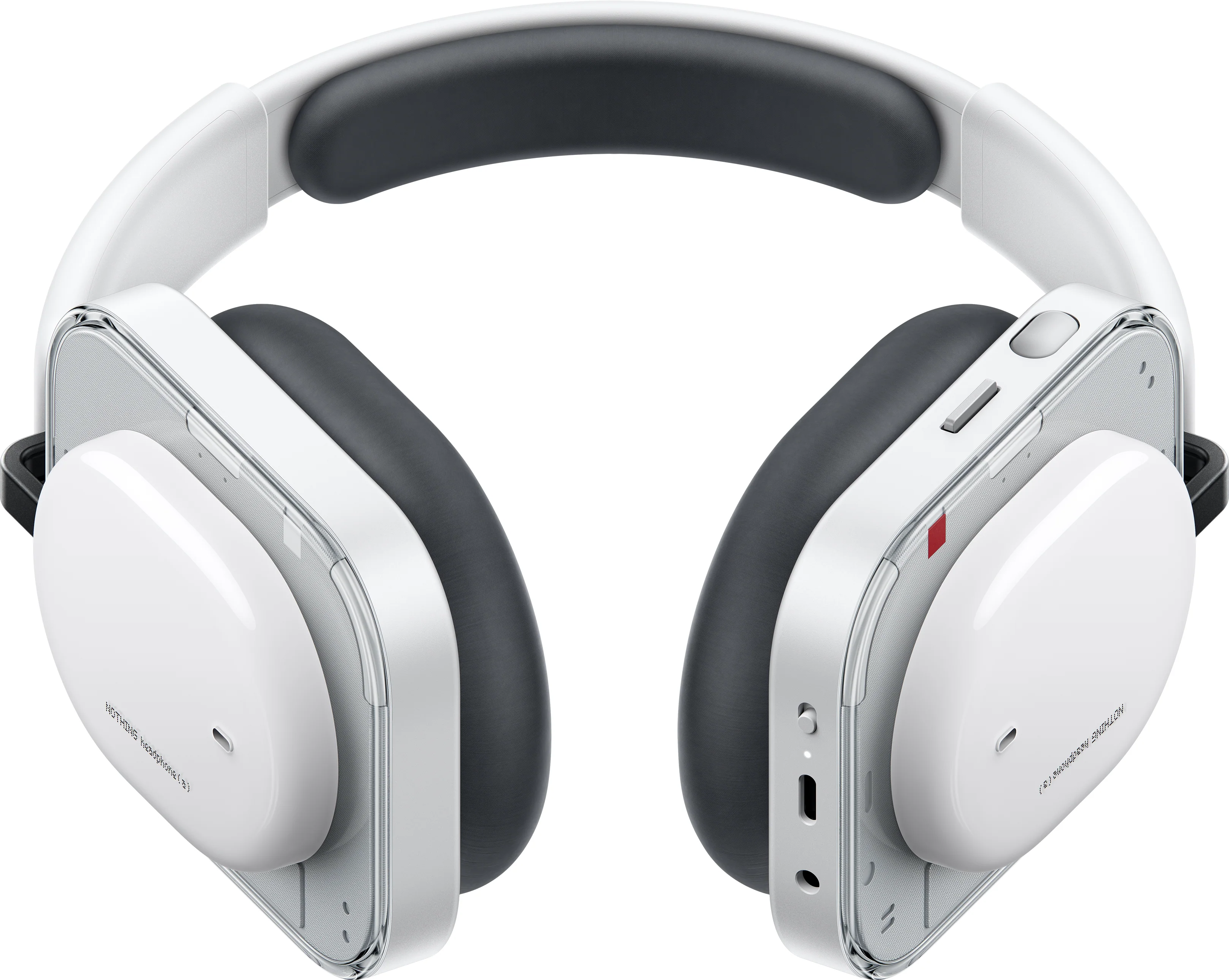 Casque blanc avec coussinets noirs et accents argentés.
