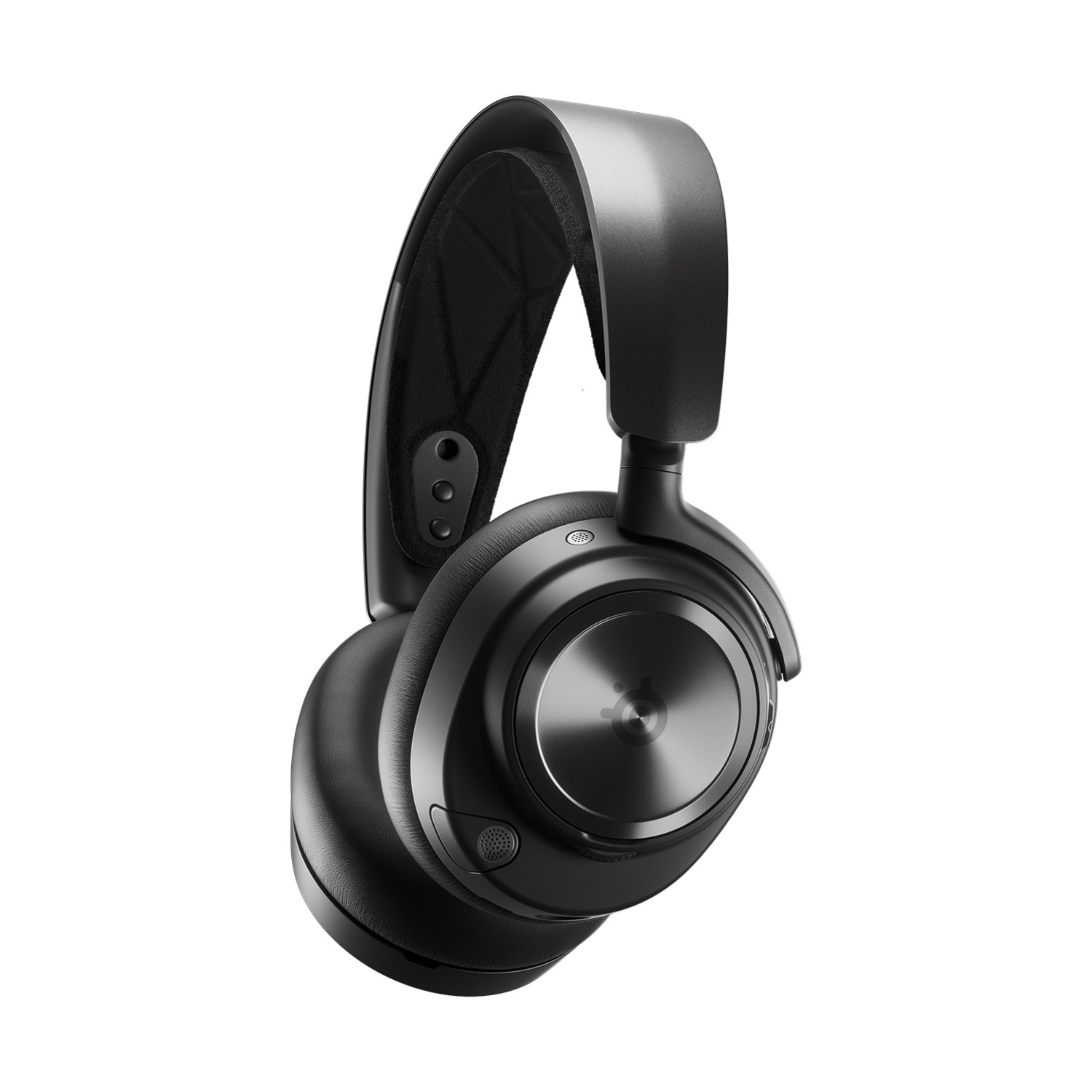 Cuffie nere over-ear con accento metallico sul padiglione.