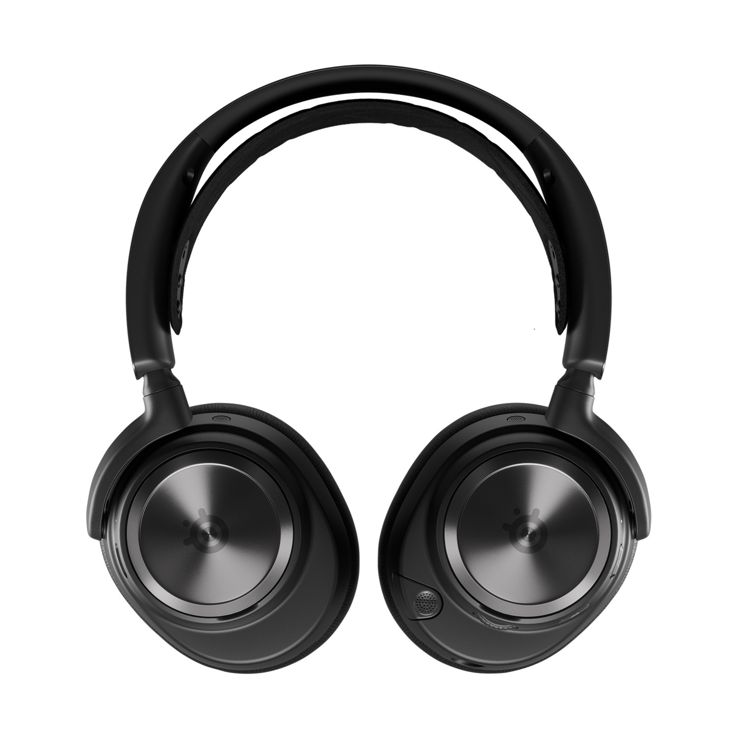 Cuffie nere over-ear con motivo circolare metallico sui padiglioni.