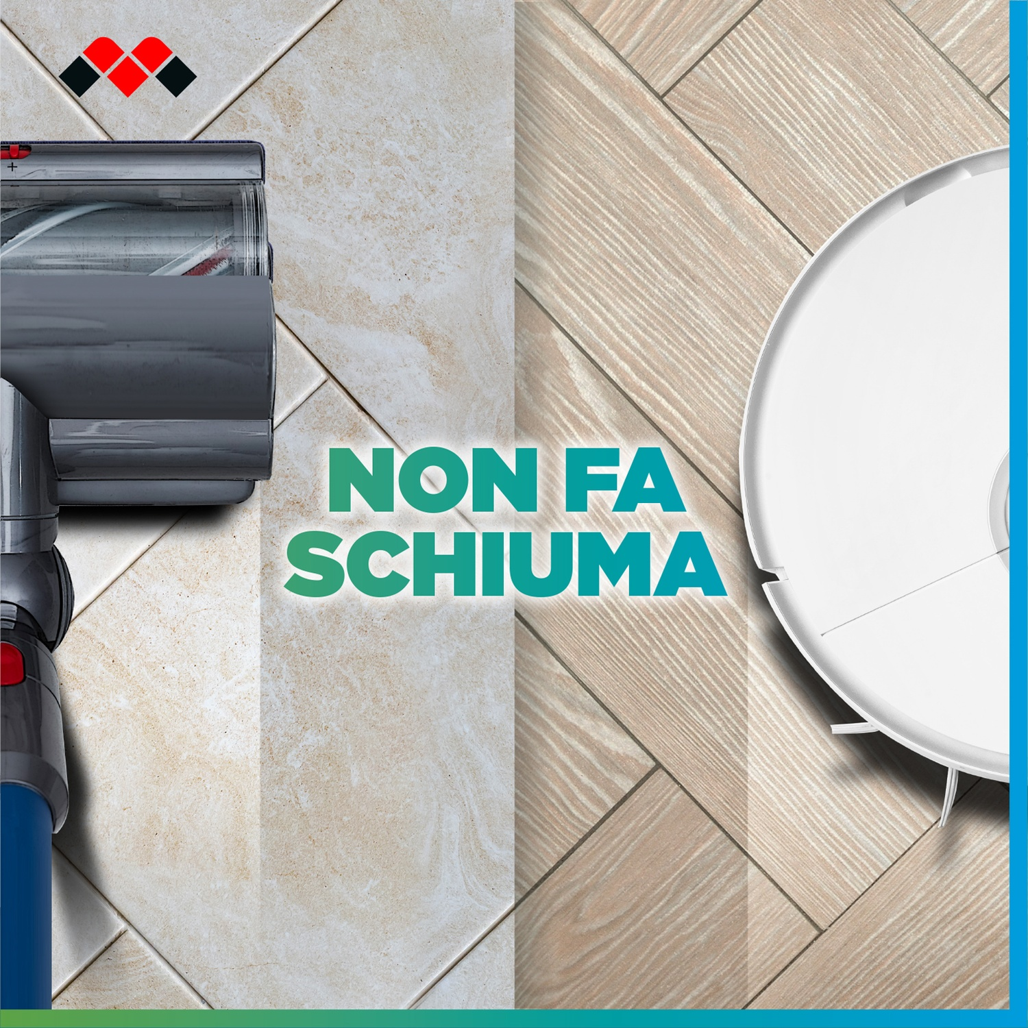 Testina aspirapolvere e robot aspirapolvere bianco su pavimento piastrellato.