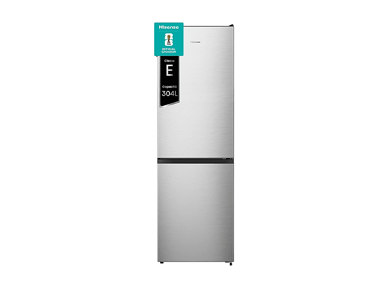 FRIGORIFERO COMBINATO HISENSE FCN300ACE, Capacità netta totale 304 l, Rumorosità: 39 dB(A), 4 ripiani, Dimensioni: L 59,5 cm A 186 P 59 cm, Inox, Classe E
