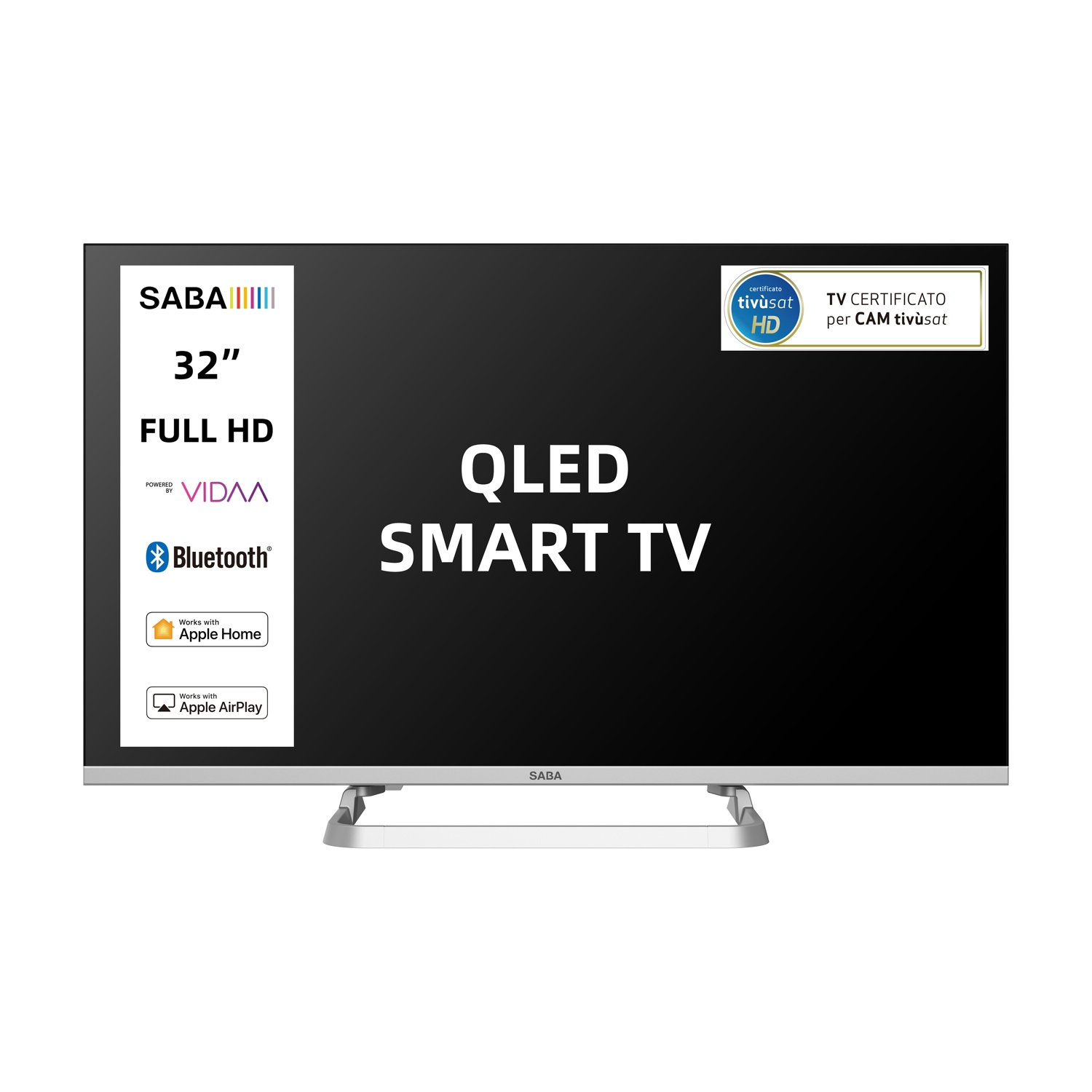 Smart TV SABA QLED 32" Full HD, Bluetooth, Apple Home/AirPlay.
