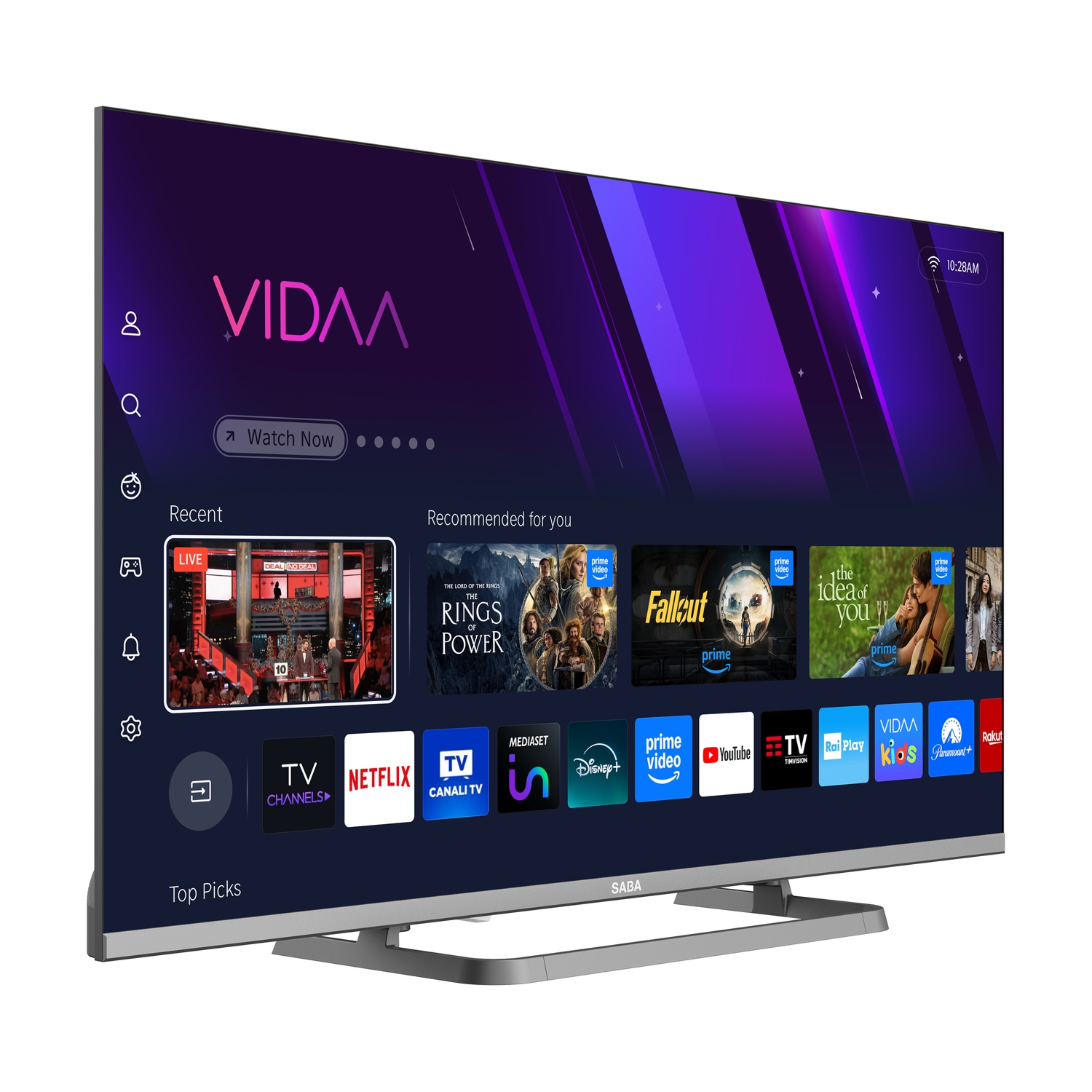 Una TV moderna mostra l'interfaccia VIDAA con app come Netflix e Prime Video.