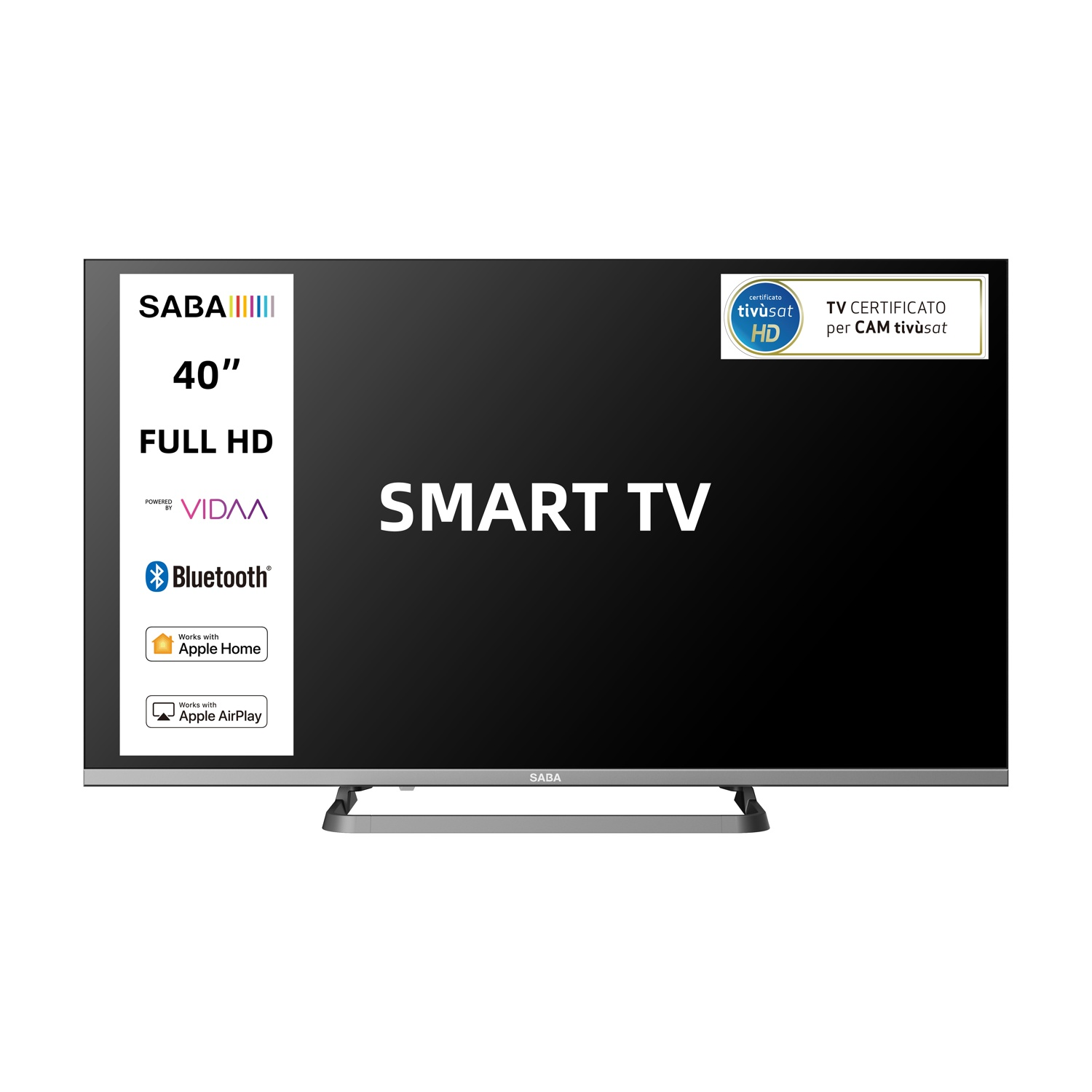 Uno Smart TV SABA da 40 pollici Full HD con Bluetooth e supporto Apple Home/AirPlay.
