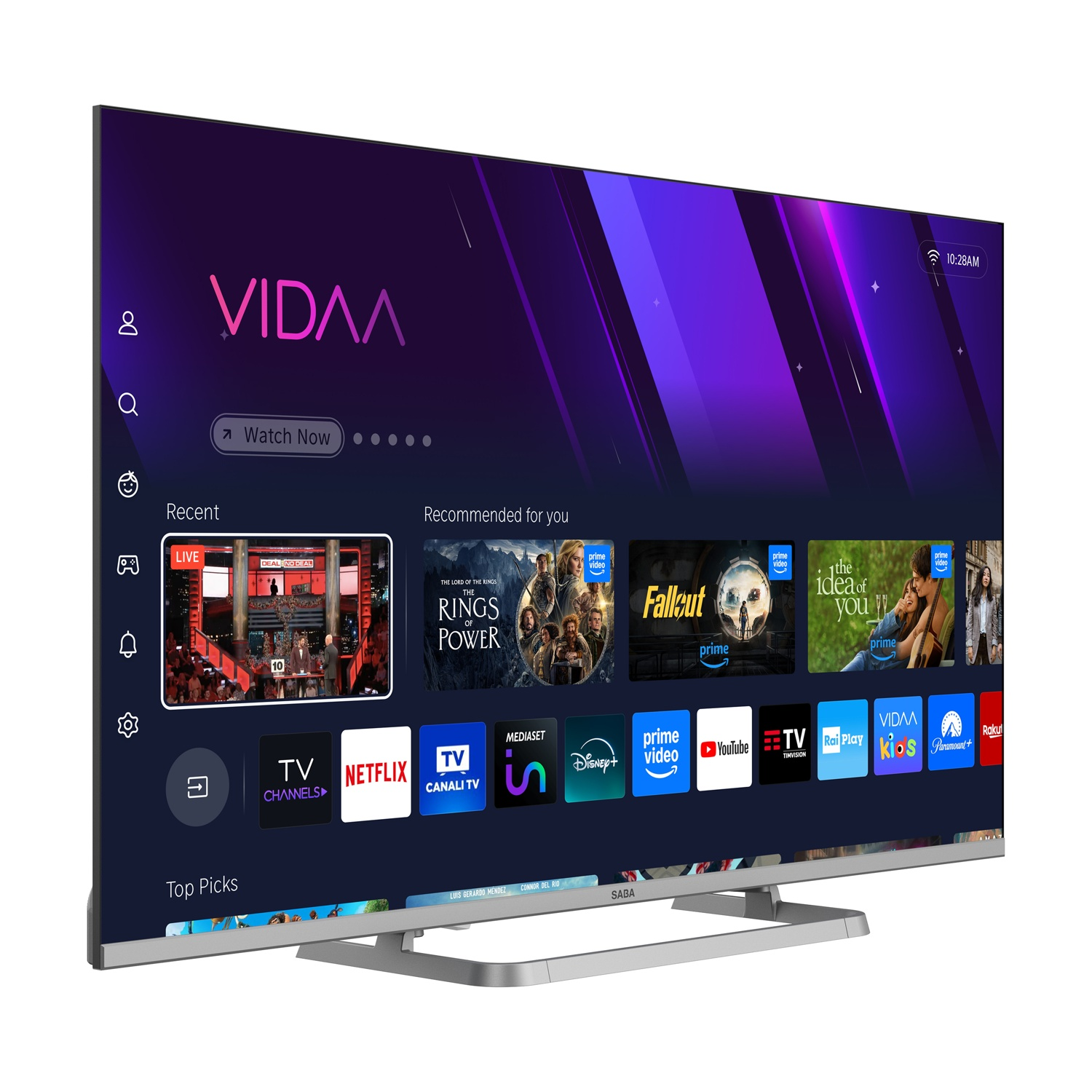 Smart TV con interfaccia VIDAA che mostra app come Netflix, Prime Video e Disney+.