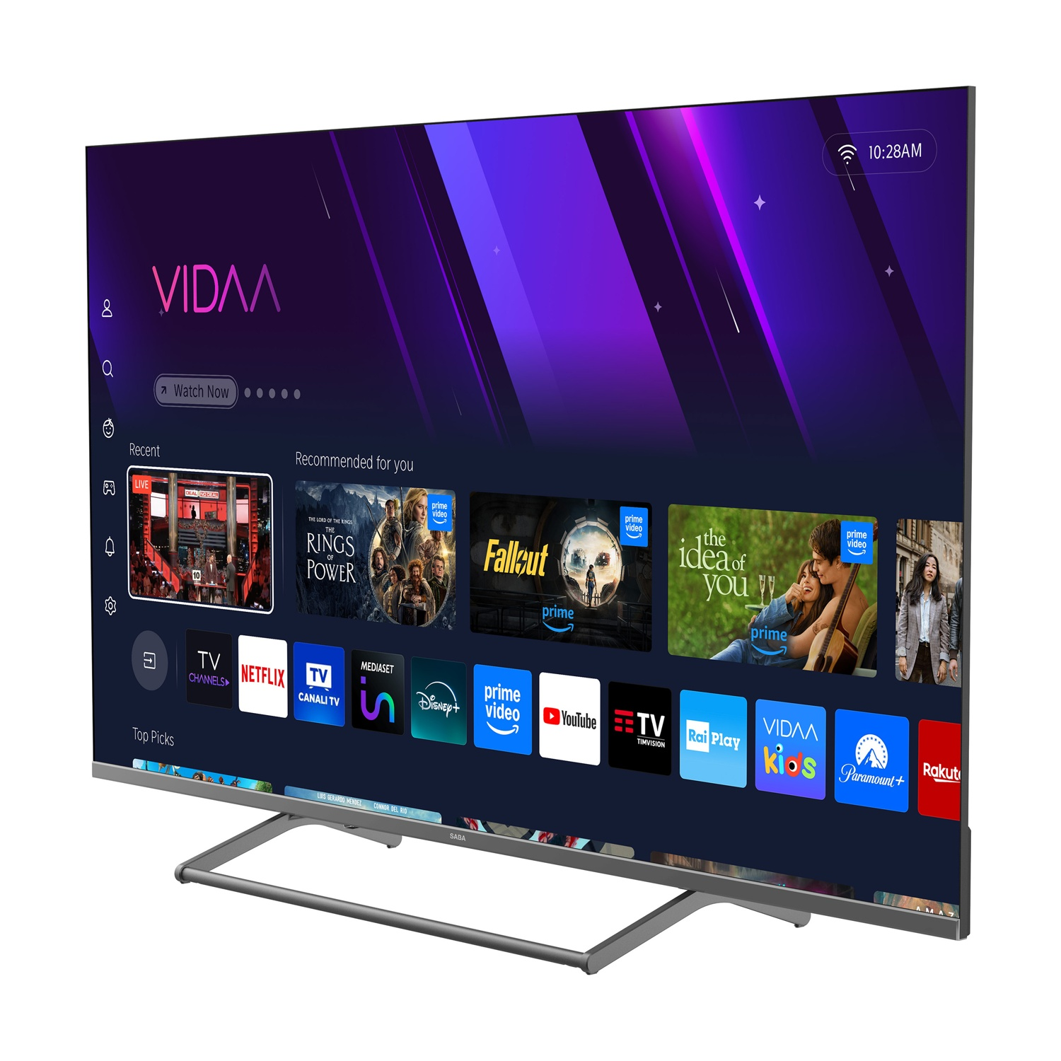 Una Smart TV moderna con interfaccia VIDAA e app come Netflix e Prime Video.