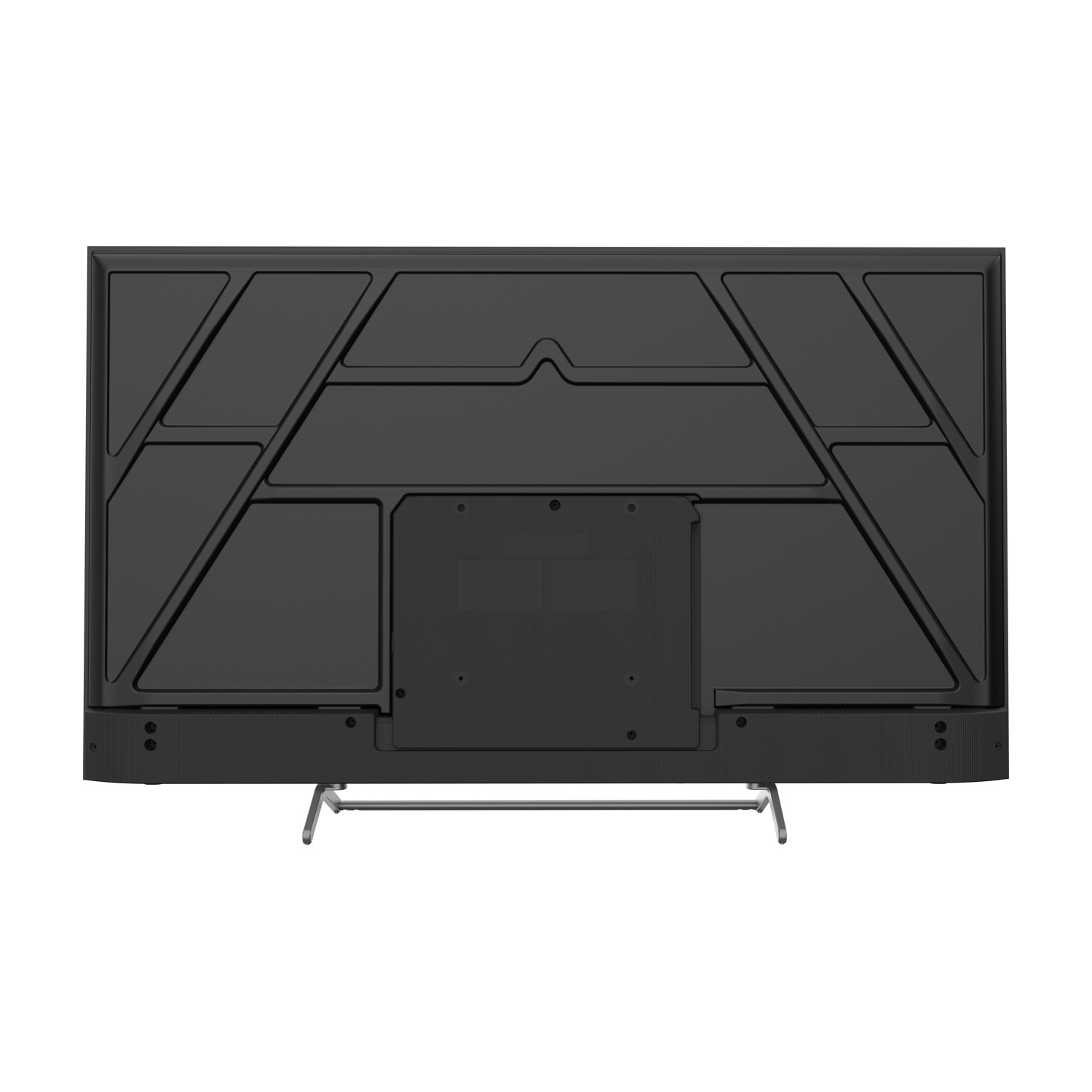 Retro di una TV nera con supporto argentato, motivo dettagliato.